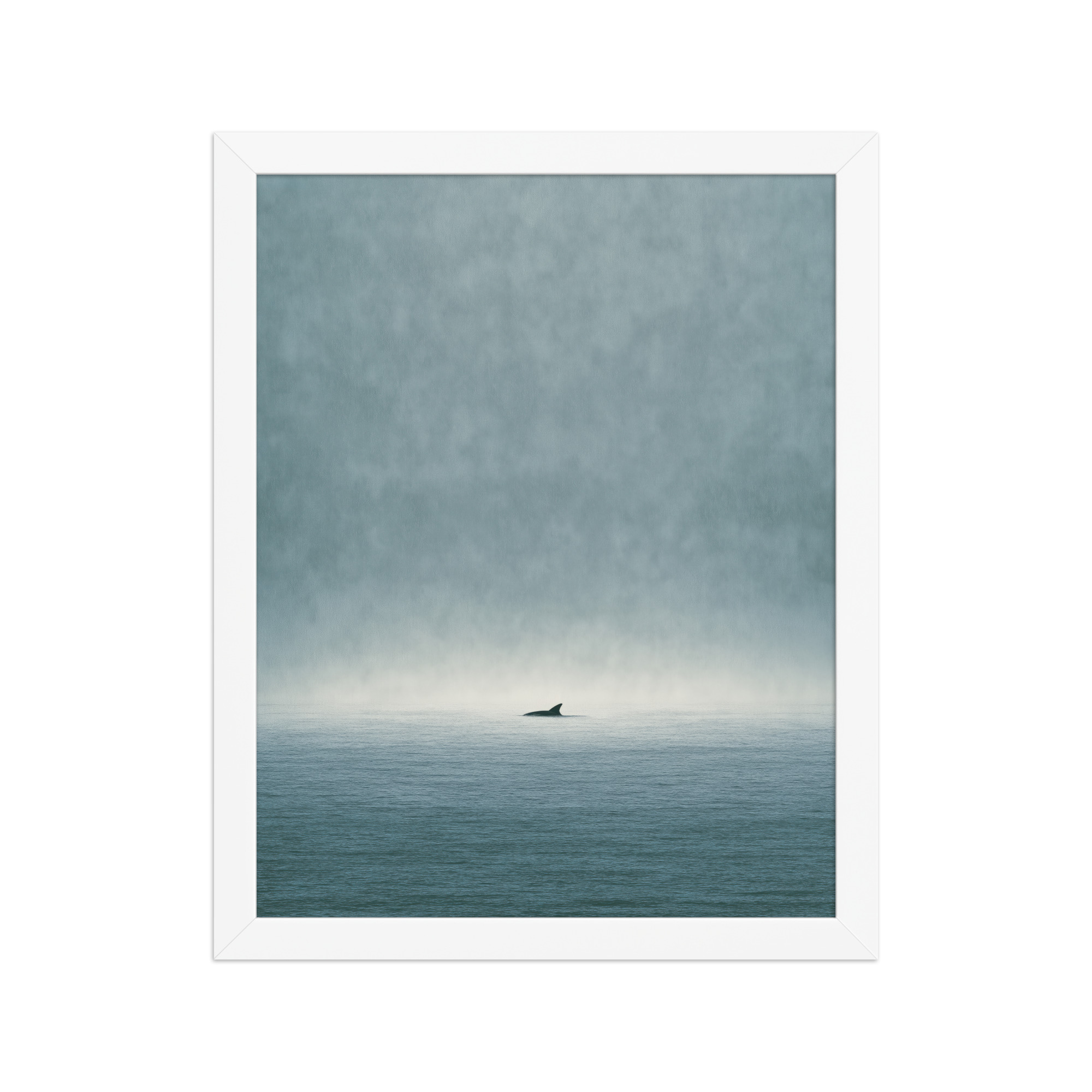 Solitary Horizon – Ocean Whale Minimal Wall Art in Misty Blues — Framed Poster - Image 12