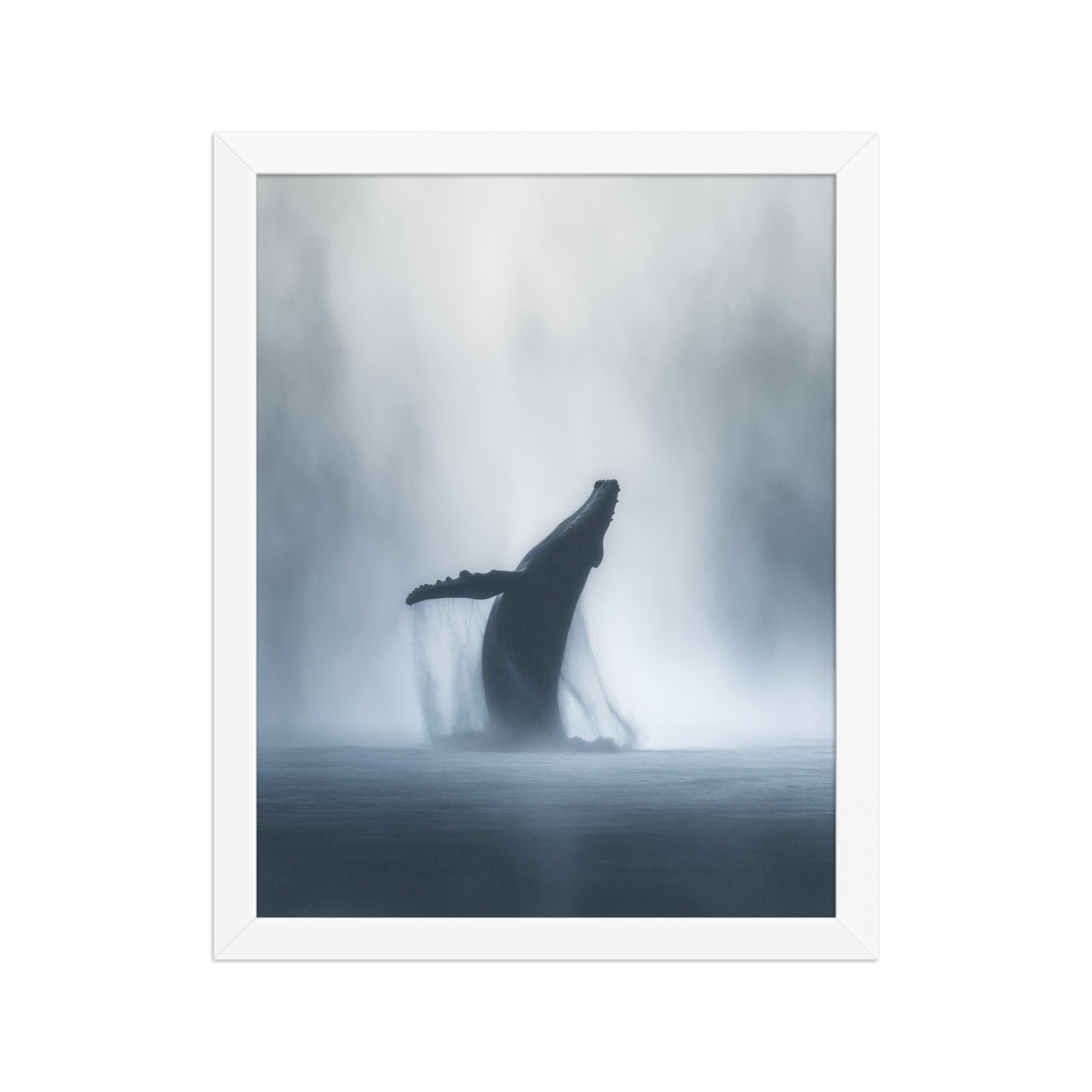 Whale in the Mist — Humpback Breach in Foggy Seascape Wall Decor — Framed Poster - Image 18