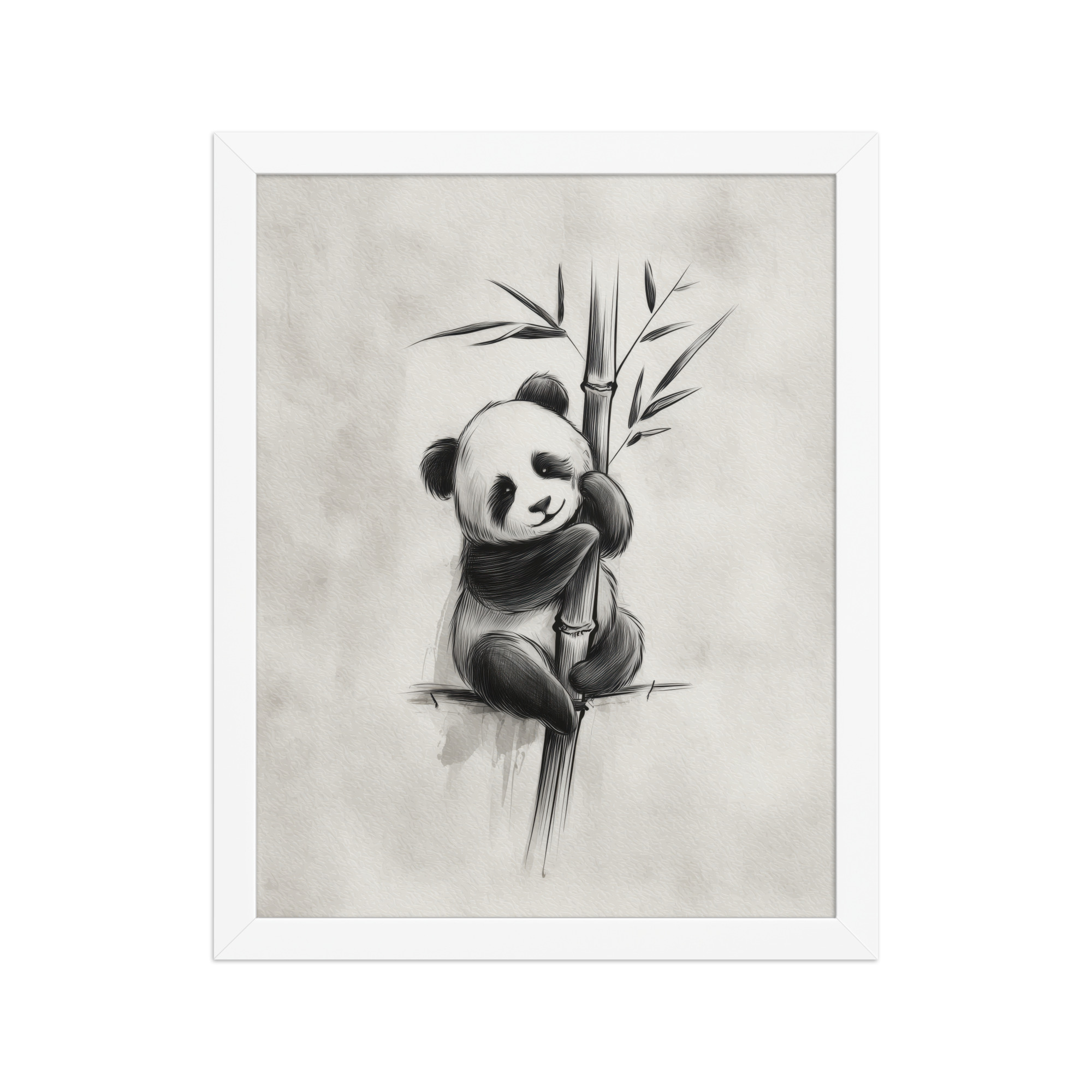 Gentle Hug on Bamboo — Panda Ink Illustration in Black & White Wall Decor — Framed Poster - Image 18