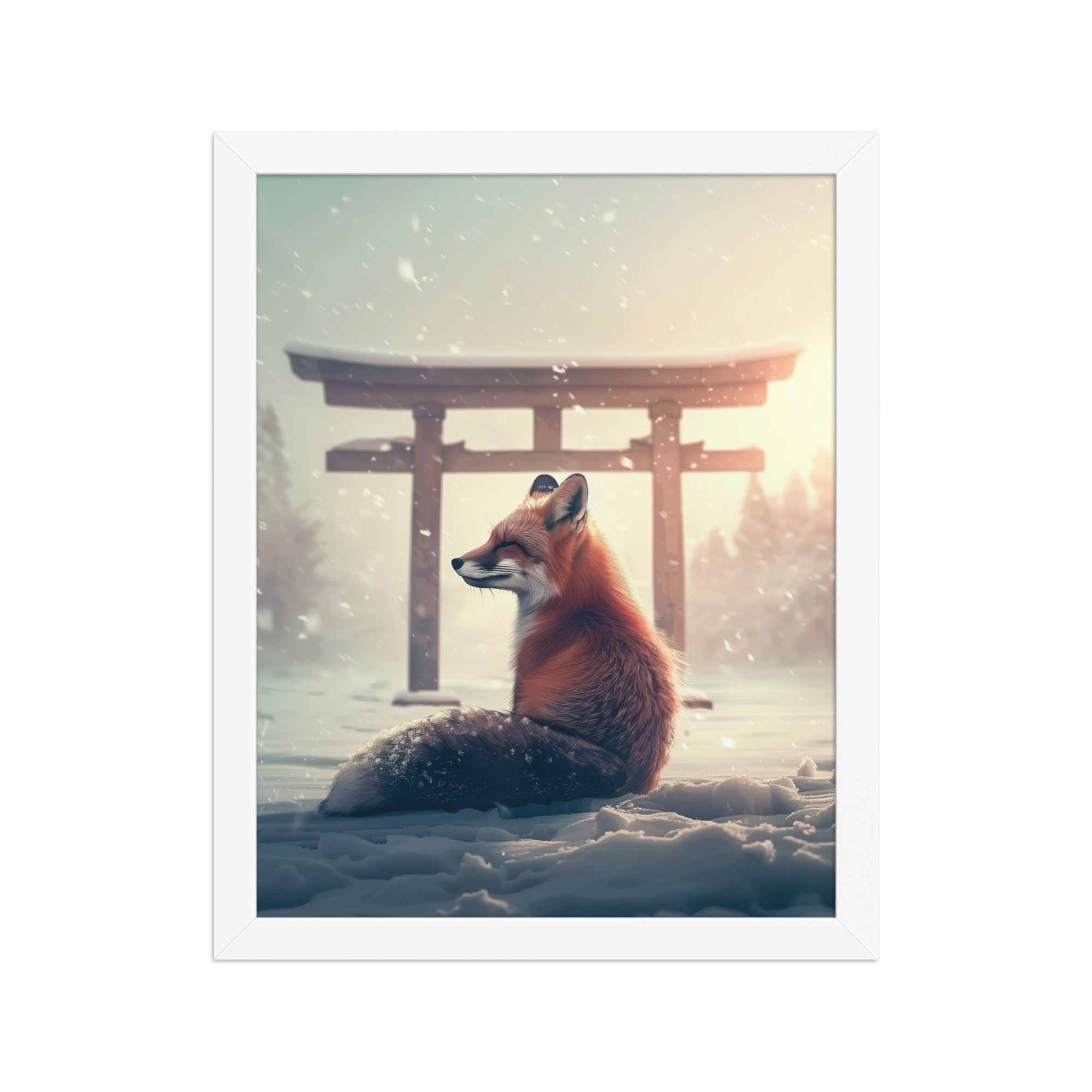 Snow Fox Watch Torii Gate — Cinematic Fox at Sunrise Wall Decor — Framed Poster - Image 12