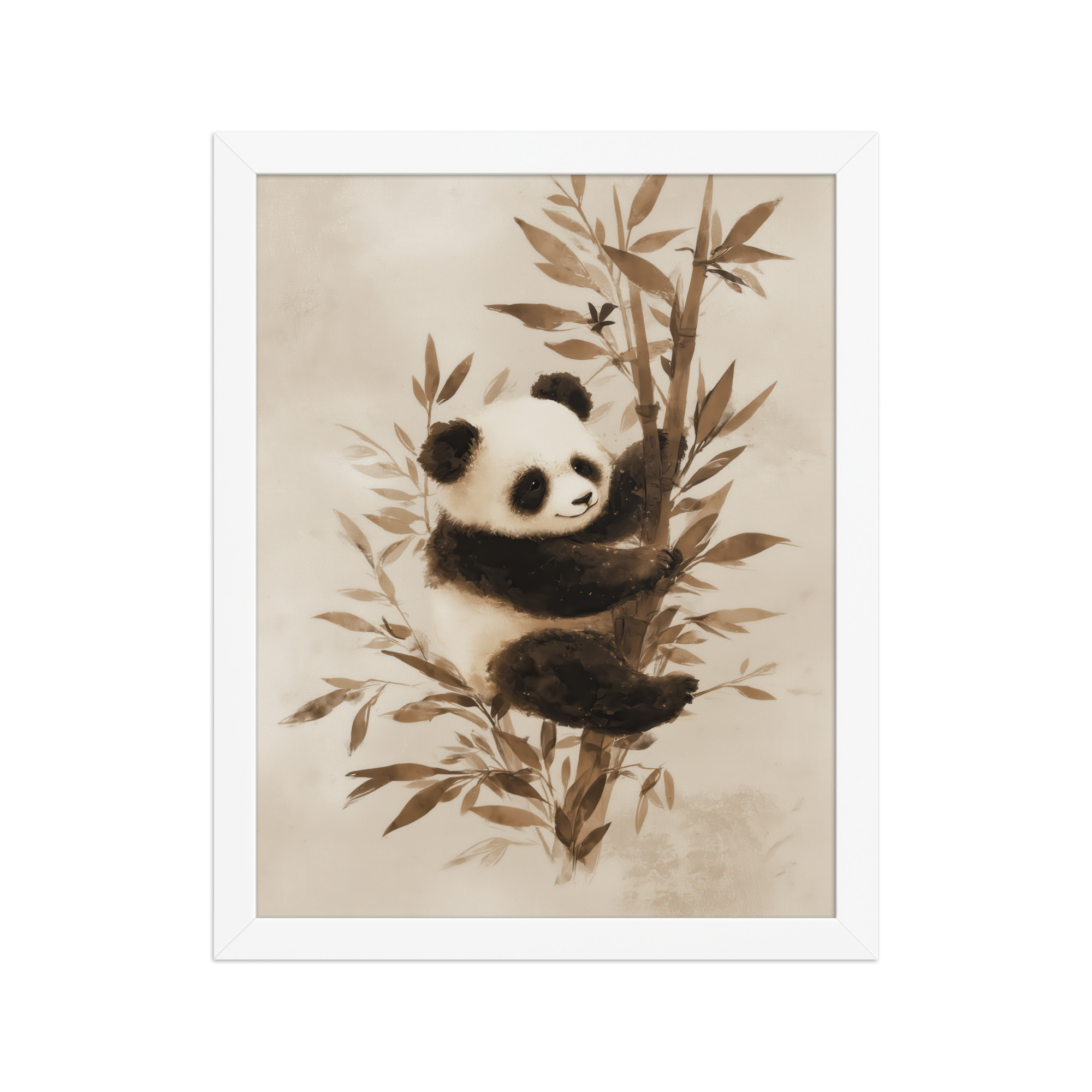 Sepia Panda Serenity — Soft Watercolor Black/White Panda Wall Art — Framed Poster - Image 11