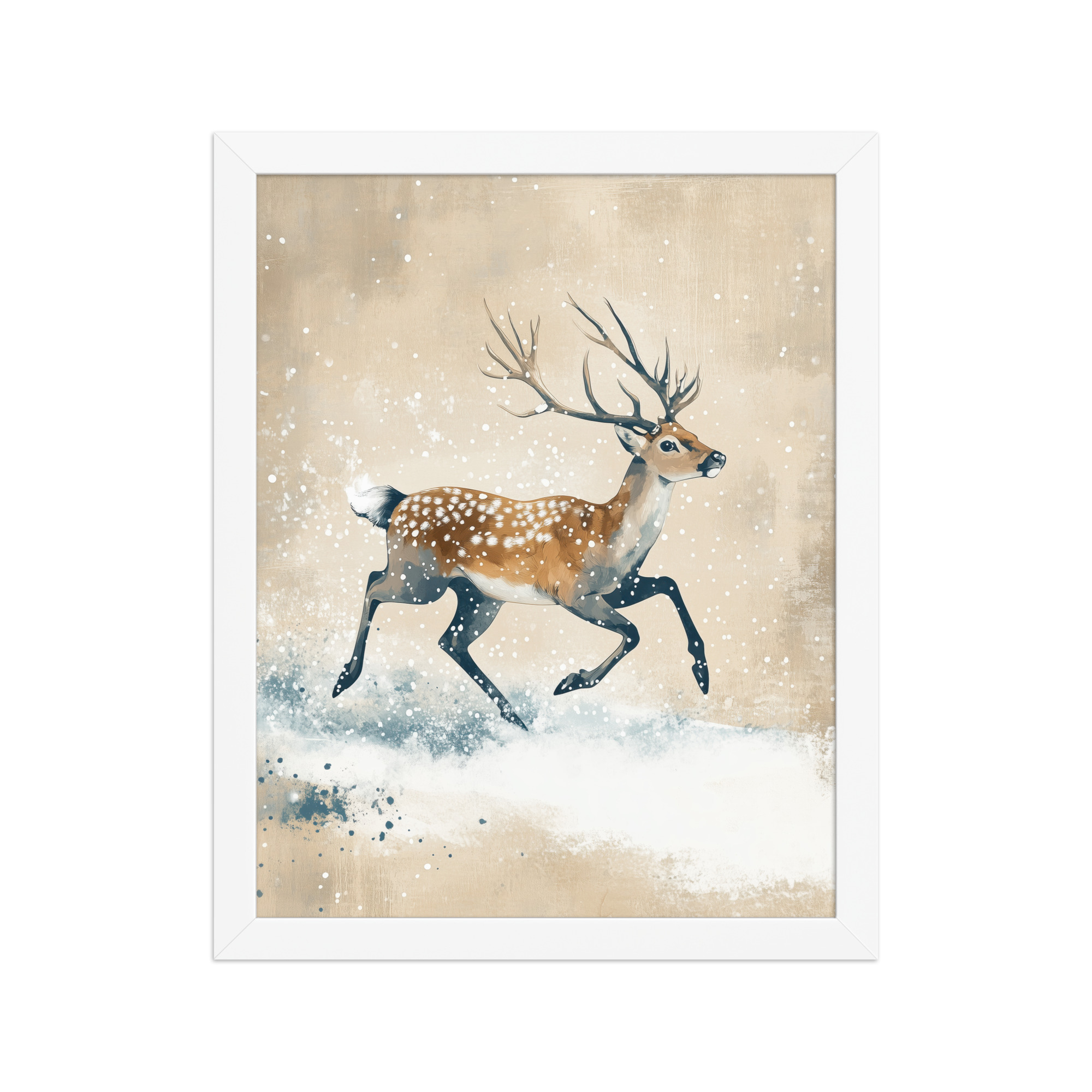 Running Deer in Winter Snow — Modern Wildlife Wall Art — Framed Poster - Image 18