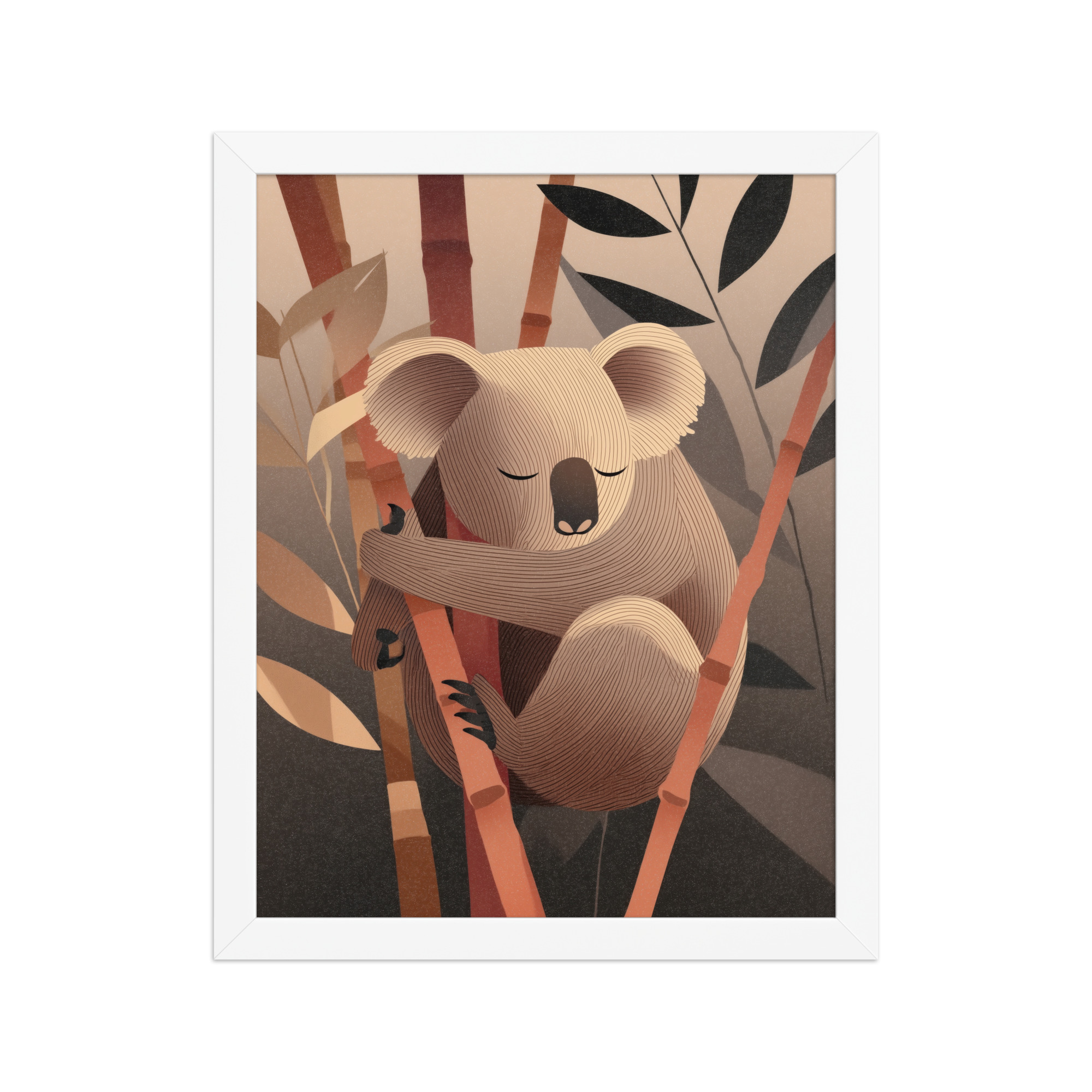Koala Dreams in Bamboo — Minimal Sleeping Koala in Warm Tones Wall Decor — Framed Poster - Image 18
