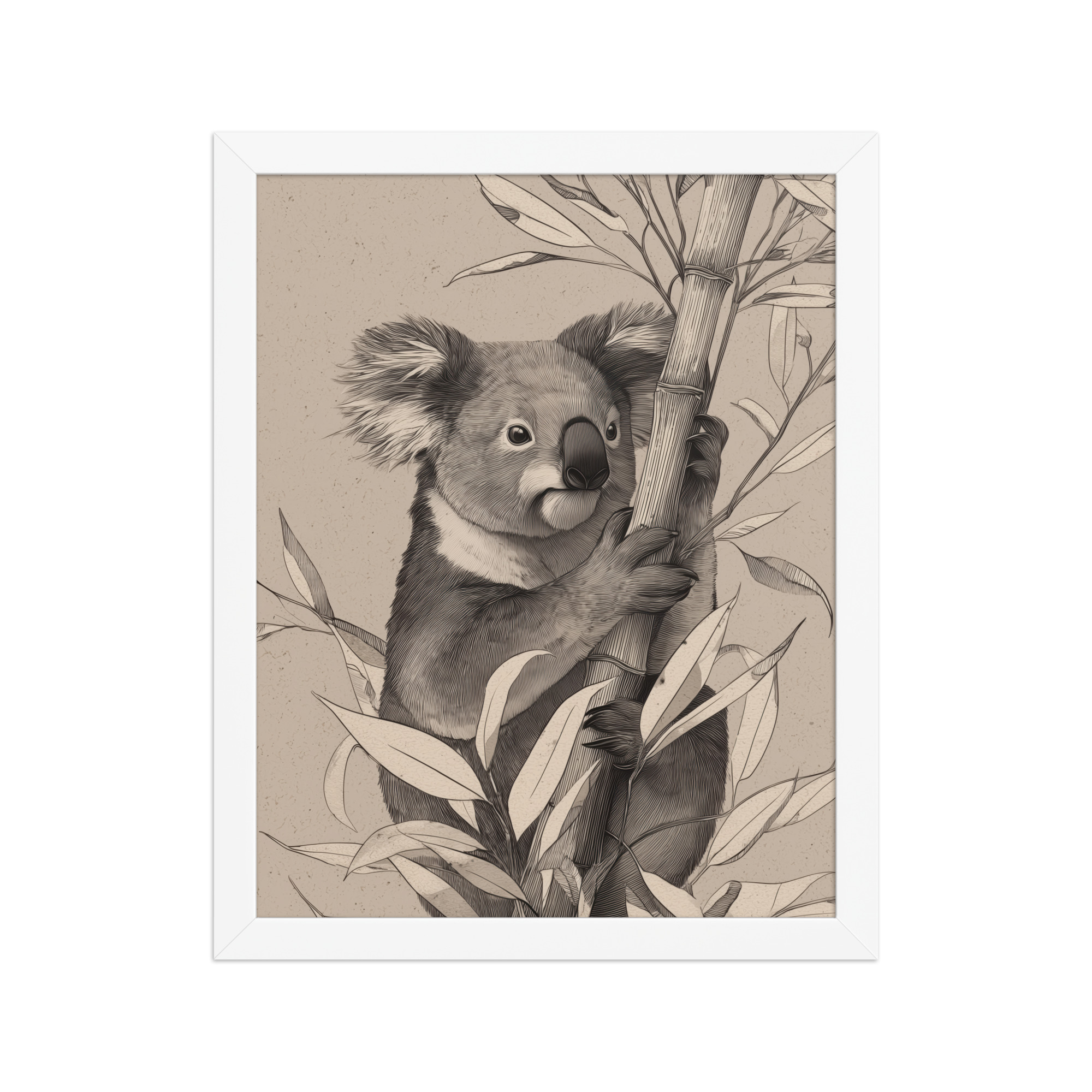 Koala Bamboo II — Detailed Koala Illustration with Bamboo Leaves Wall Decor — Framed Poster - Image 15
