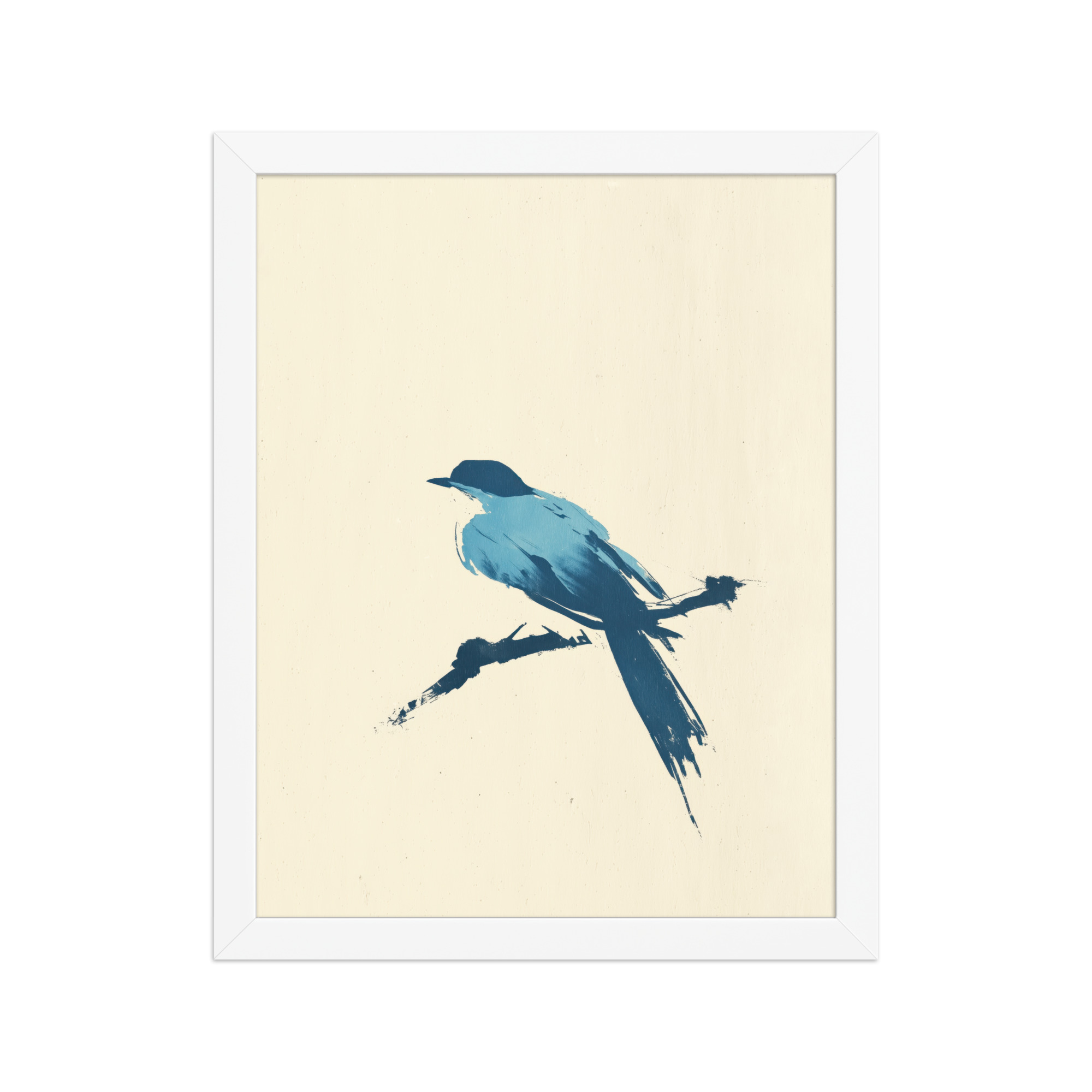 Bluebird Perch — Minimal Brush Bird on Branch Wall Decor — Framed Poster - Image 18