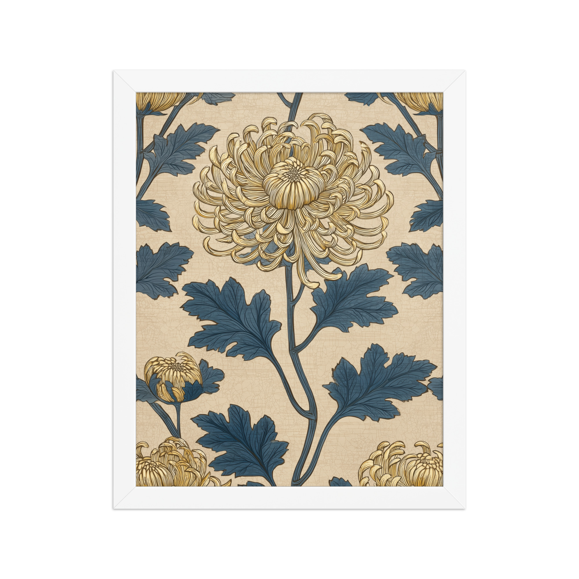 Golden Chrysanthemum — Blue & Gold Botanical Wall Decor — Framed Poster - Image 18