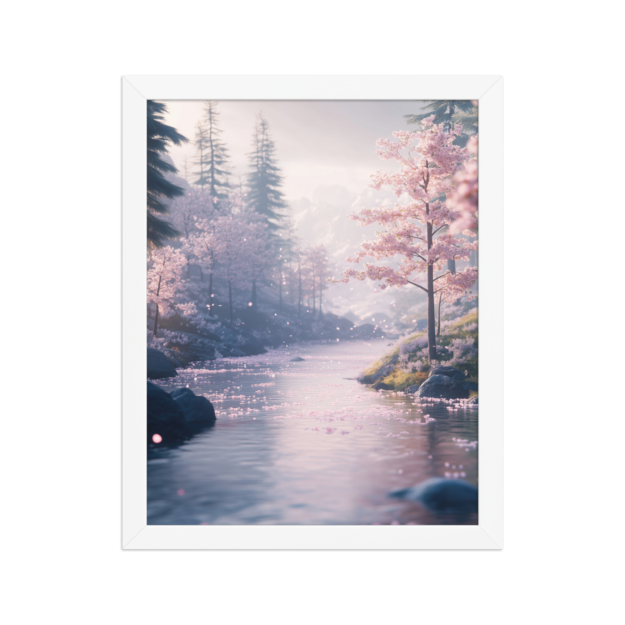 Nordic River Flow — Cherry Blossom Landscape Wall Decor — Framed Poster - Image 15