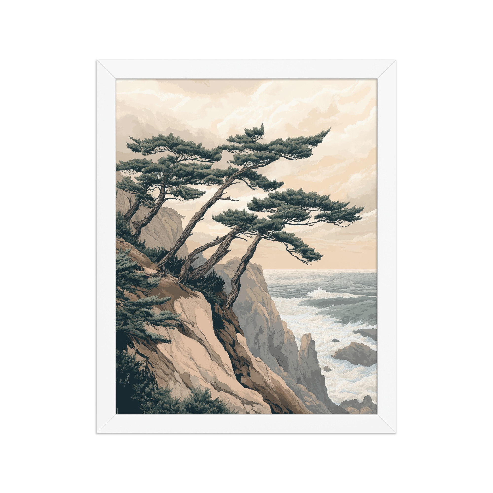 Windswept Pines by the Coast — Japanese Coastal Landscape Wall Decor — Framed Poster - Image 11