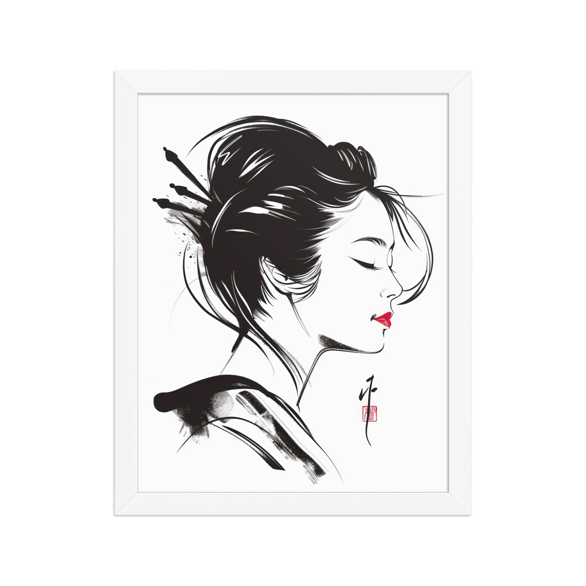 Geisha Profile — Minimal Sumi-e Geisha Portrait Wall Art — Framed Poster - Image 7
