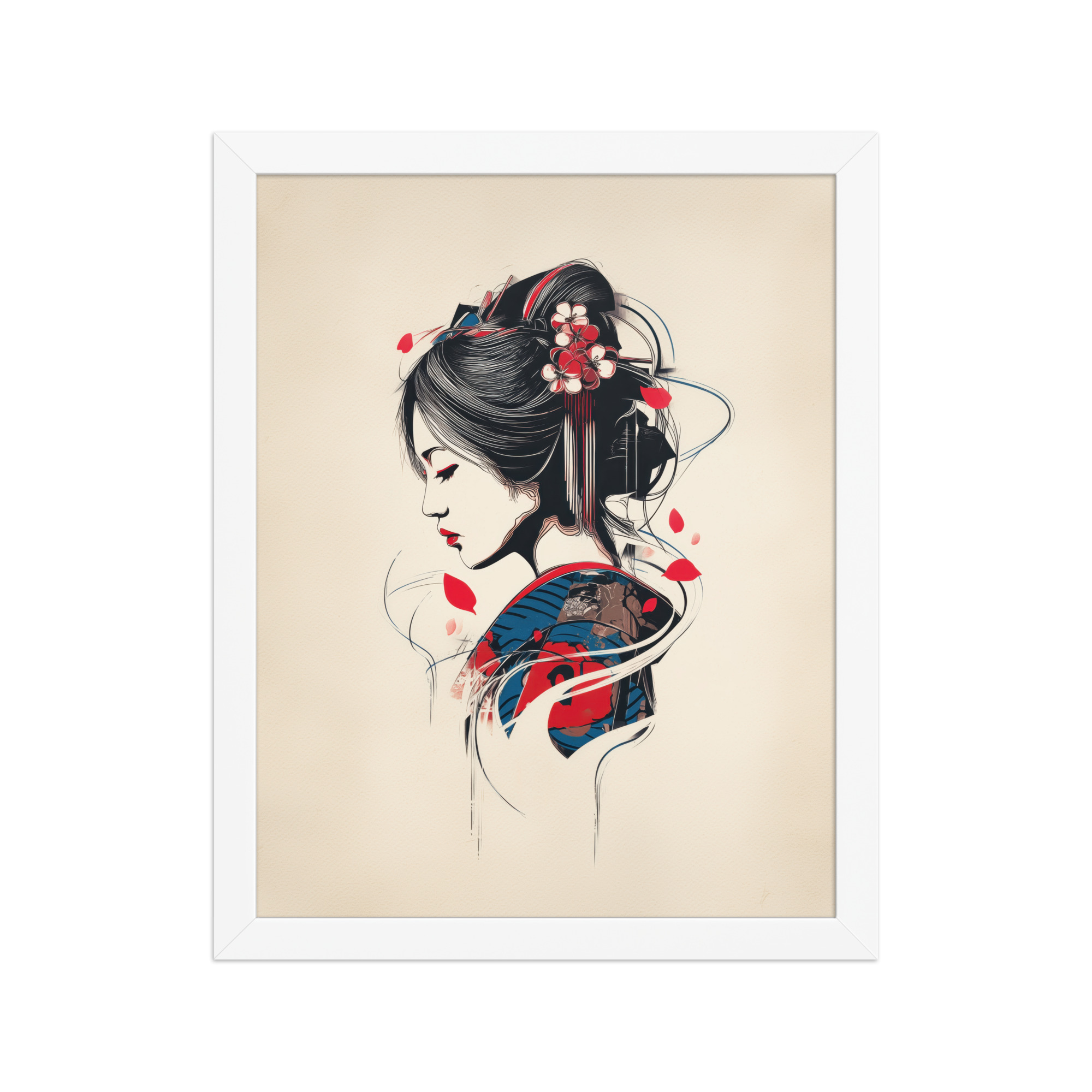 Petals of Silence — Ukiyo-e Inspired Geisha Illustration Wall Art — Framed Poster - Image 18