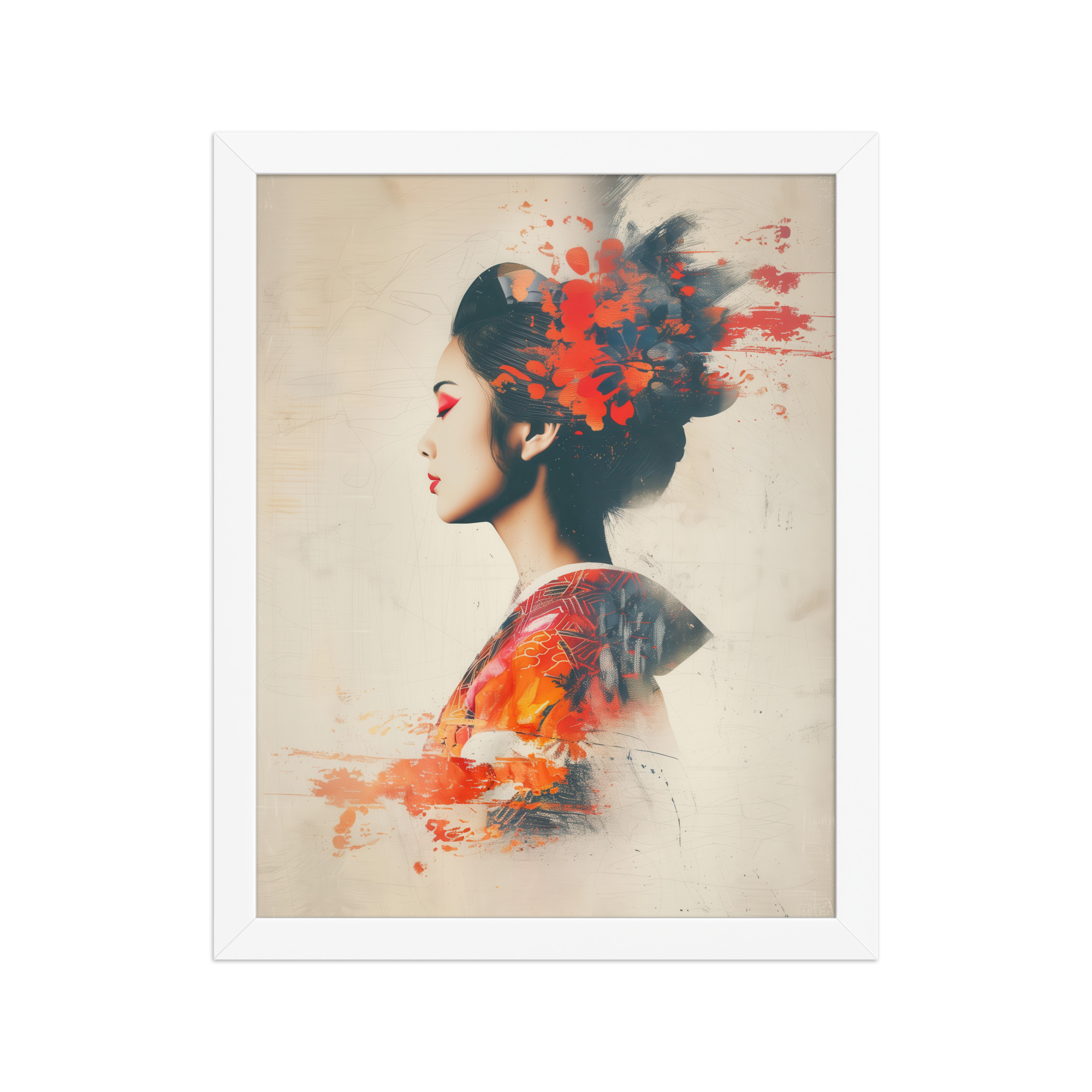 Painted Grace — Kimono Portrait, Abstract Brush Strokes Minimal Wall Art — Framed Poster - Image 15