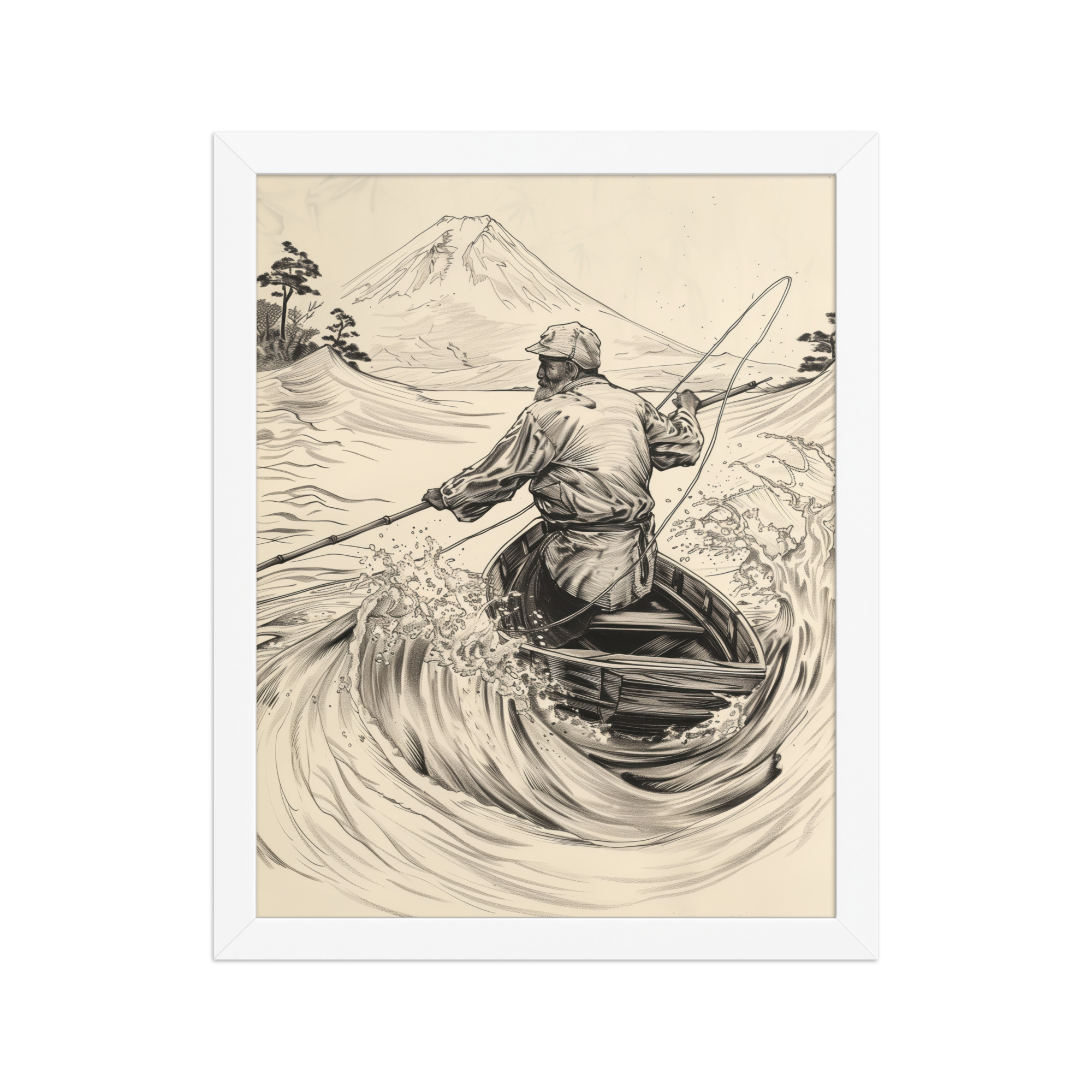 Fisherman of Mount Fuji — Japanese Woodblock Style Wall Art — Framed Poster - Image 16
