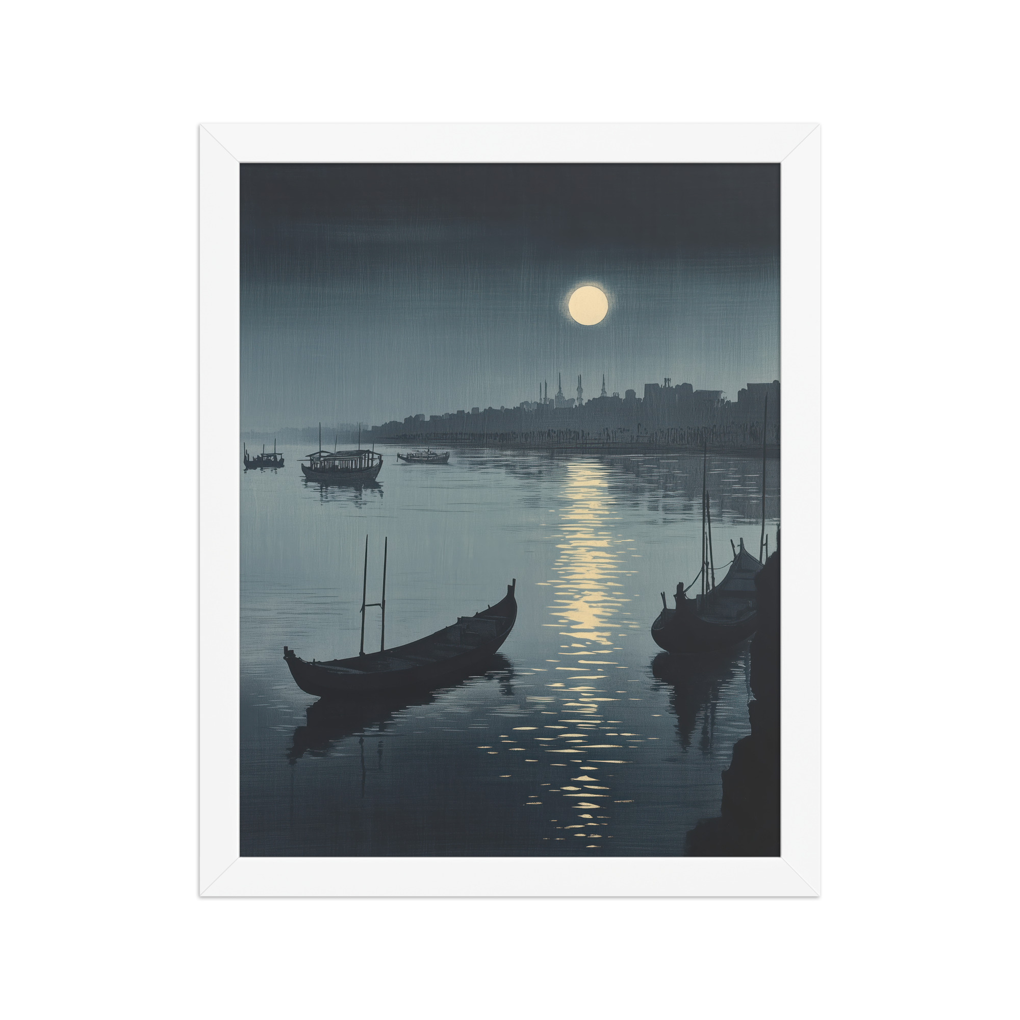 Moonlit Reflection Sumida — River Boats, Nocturne Japanese Landscape Wall Art — Framed Poster - Image 18