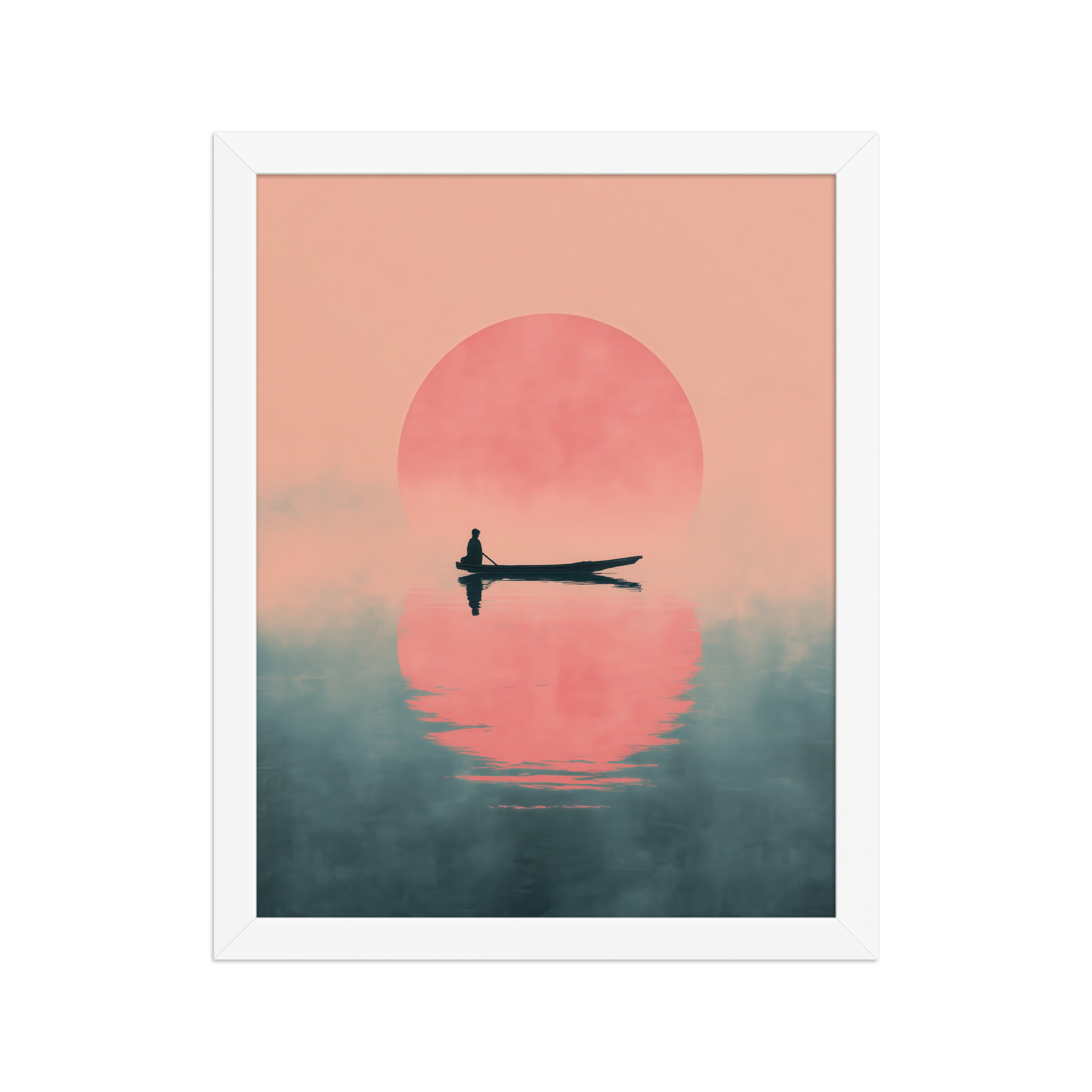 Fisherman in Misty Dawn — Minimal Sunrise Boat Wall Art — Framed Poster - Image 18