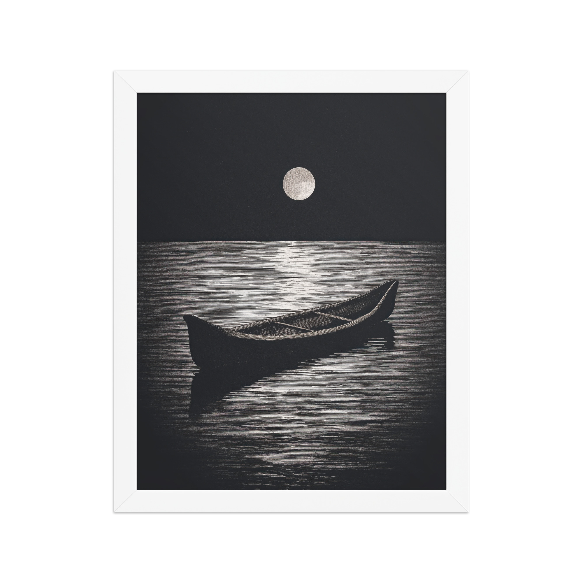 Moonlit Canoe II — Minimal Silver Moon Night Wall Art — Framed Poster - Image 18