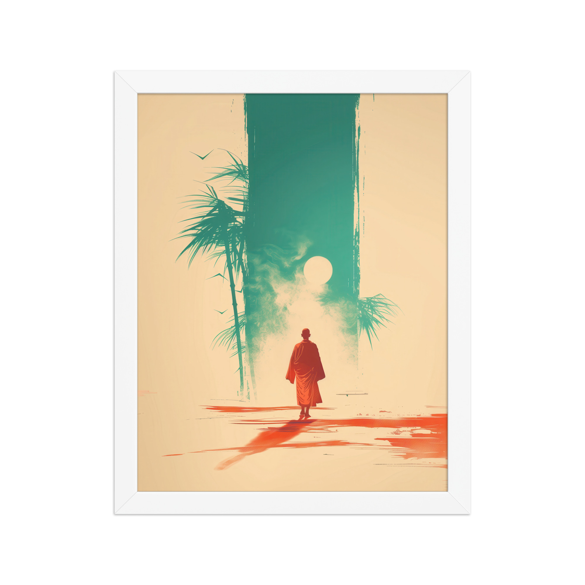 Solitary Monk – Bamboo Journey Japandi Zen Wall Art – Framed Poster - Image 18