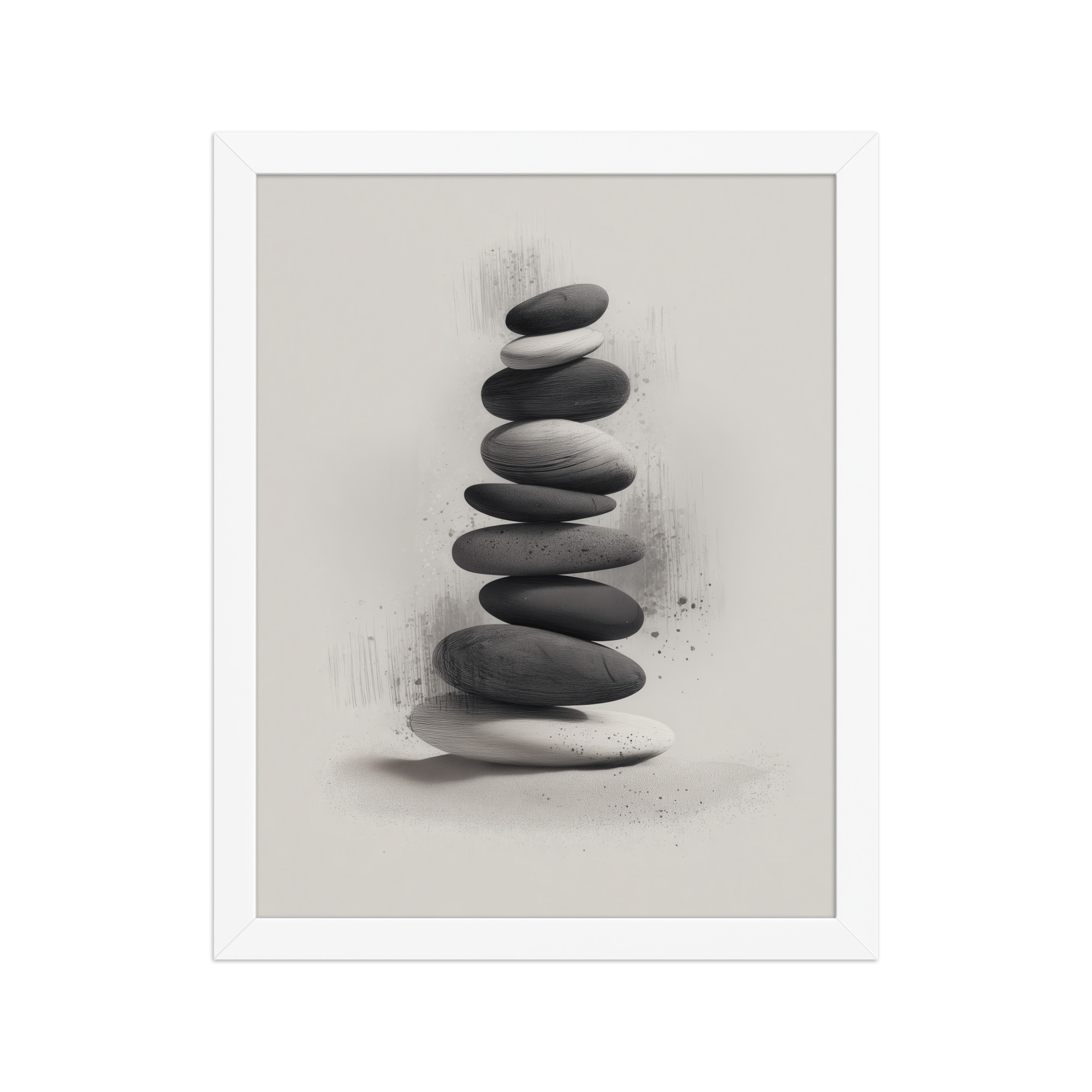 Balanced Stillness – Stacked Stones II Modern Monochrome Zen Wall Art – Framed Poster - Image 18