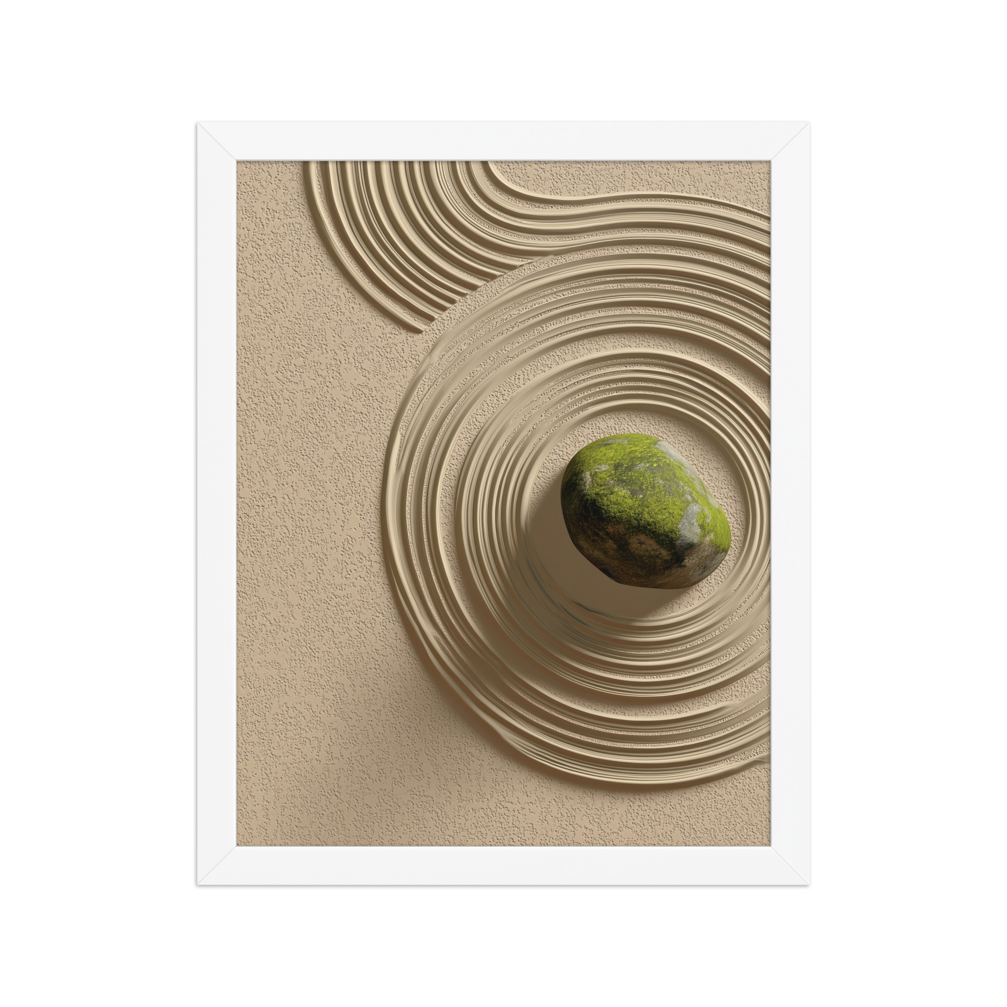 Zen Garden Harmony – Moss Stone I Minimal Wall Art – Framed Poster - Image 16