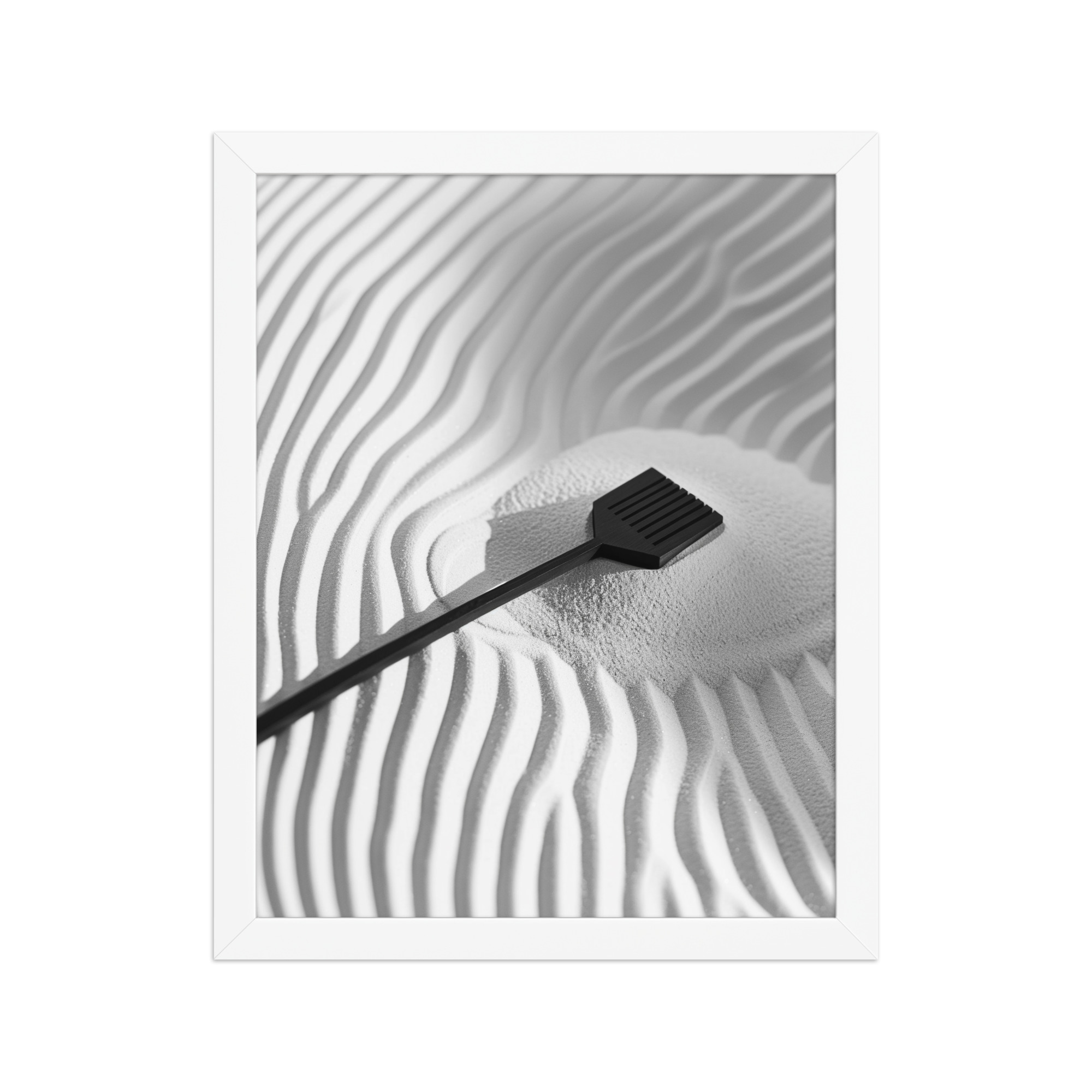 Zen Sand Rake – Minimal Monochrome Ripples Wall Art – Framed Poster - Image 18