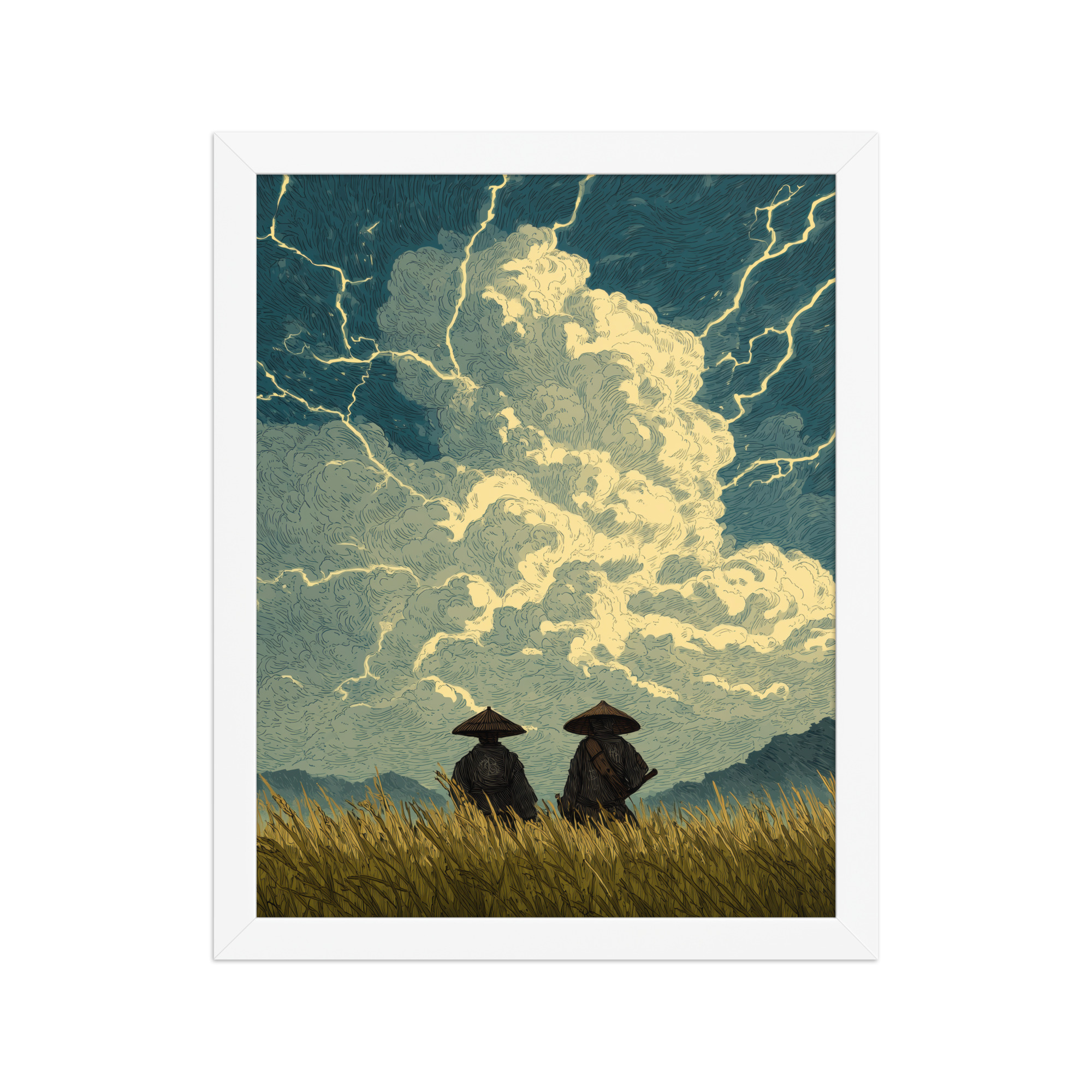 Before the Storm – Ukiyo-e Samurai Watchers Landscape Wall Art – Framed Poster - Image 16