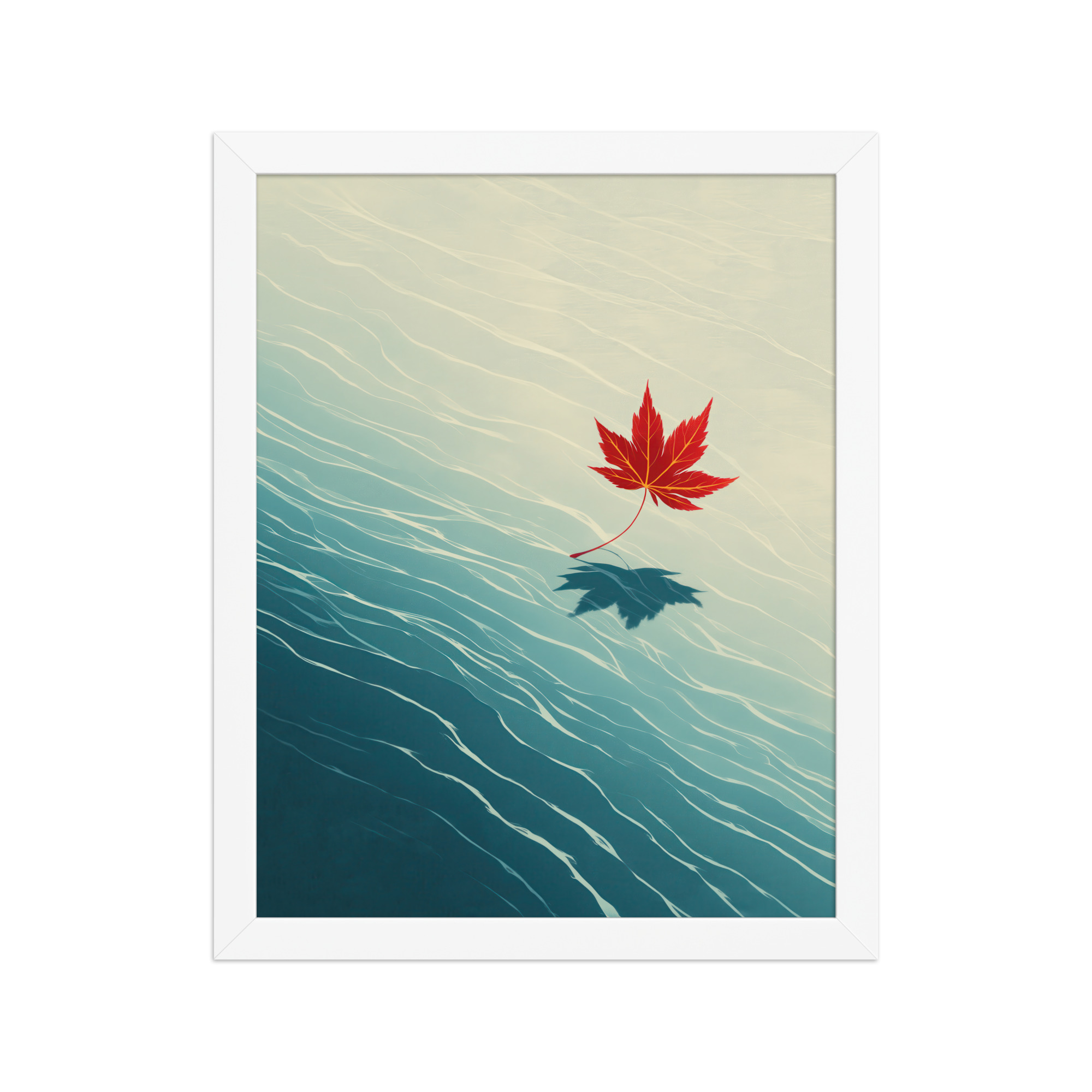 Floating Maple I – Red Leaf on Water Ukiyo-e Wall Art – Framed Poster - Image 18