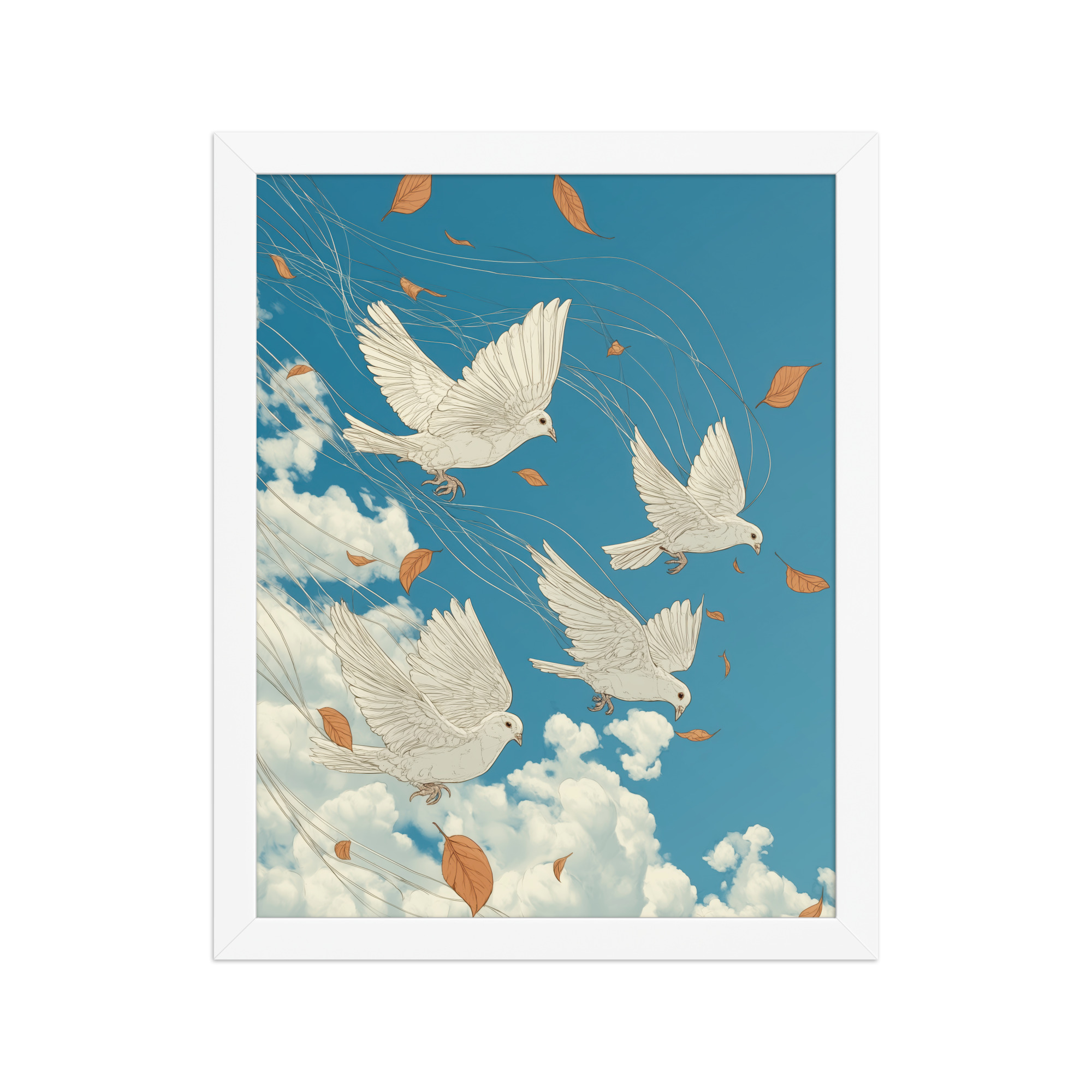 White Doves in Wind (Hokusai) – Autumn Leaves in Flight Ukiyo-e Wall Decor – Framed Poster - Image 13