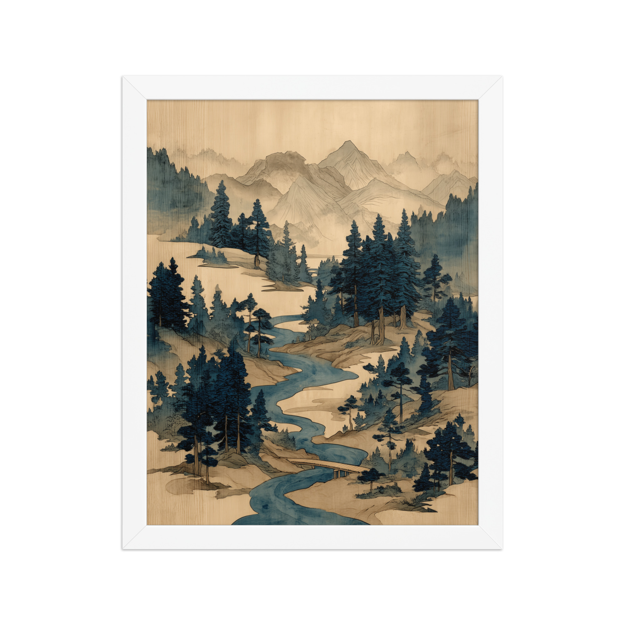 Winding River Pines – Ukiyo-e Mountain Stream Landscape Wall Art – Framed Poster - Image 18