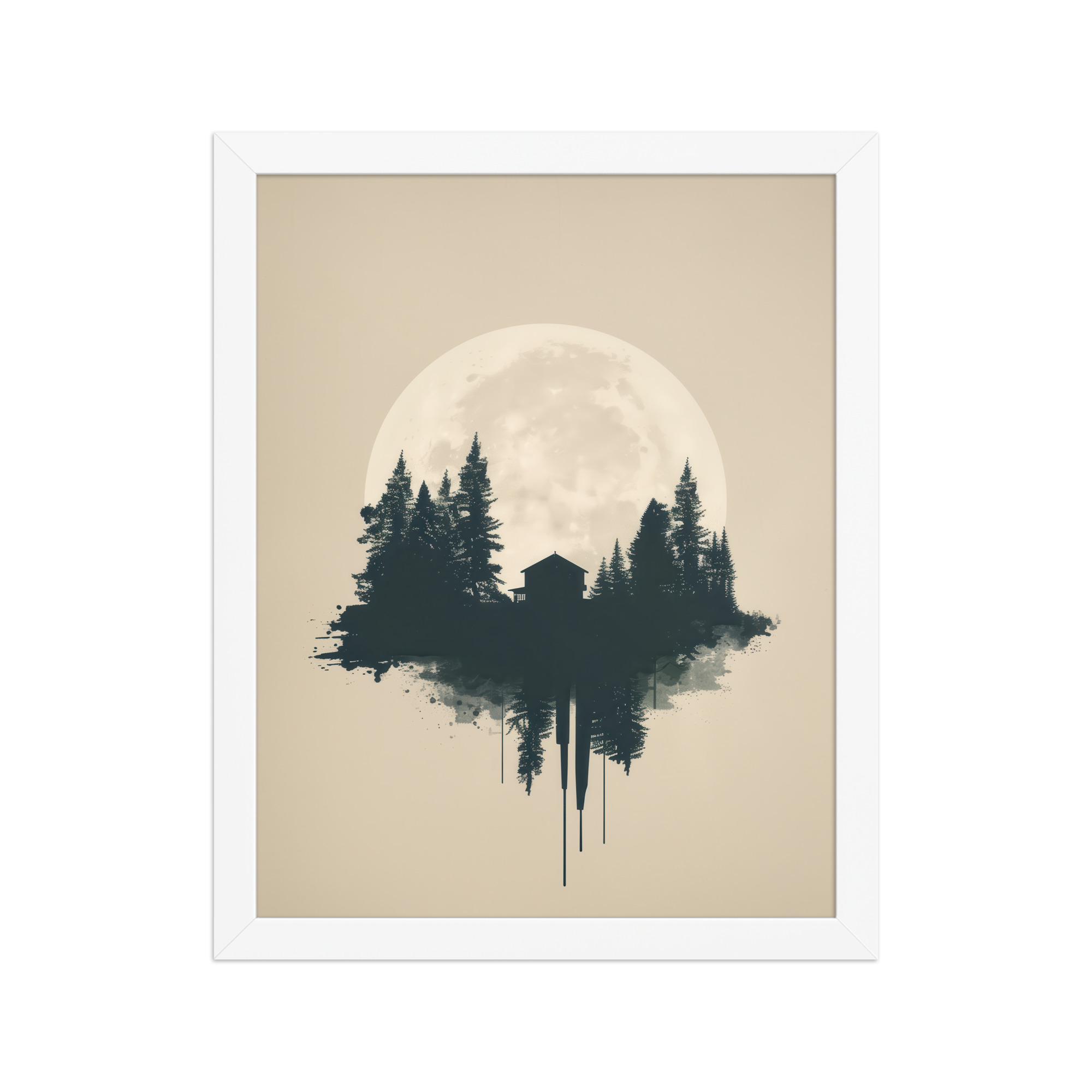 Full Moon Shelter — Minimalistic Forest House Wall Decor — Framed Poster - Image 13