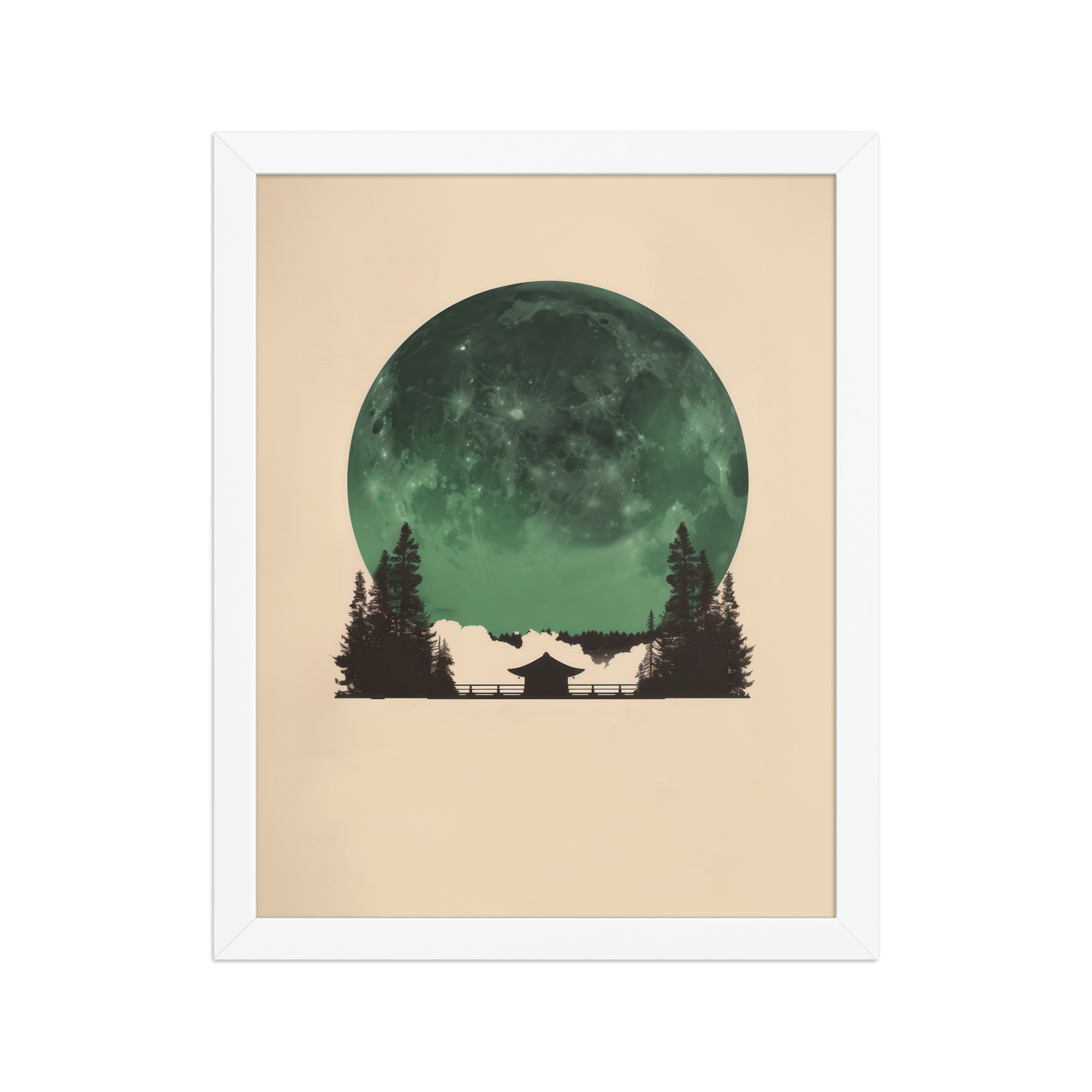 Emerald Moon Temple — Japandi Silhouette Wall Art — Framed Poster - Image 18