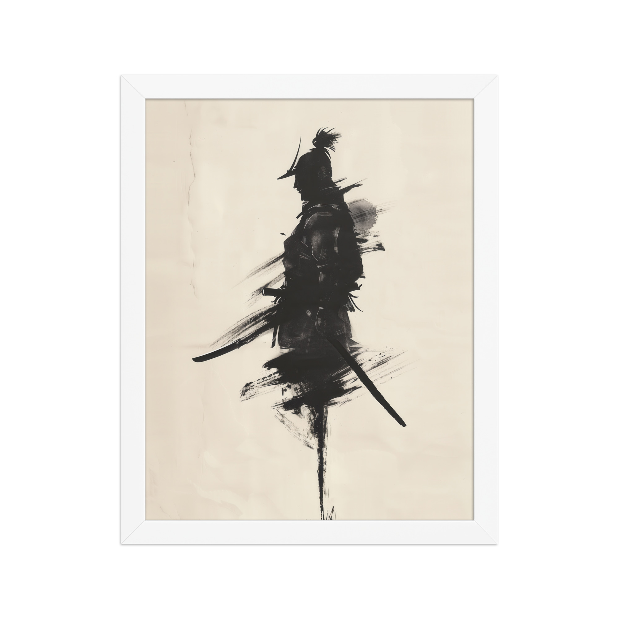 Shadowed Warrior – Sumi-e Silhouette of a Lone Samurai Wall Decor – Framed Poster - Image 18