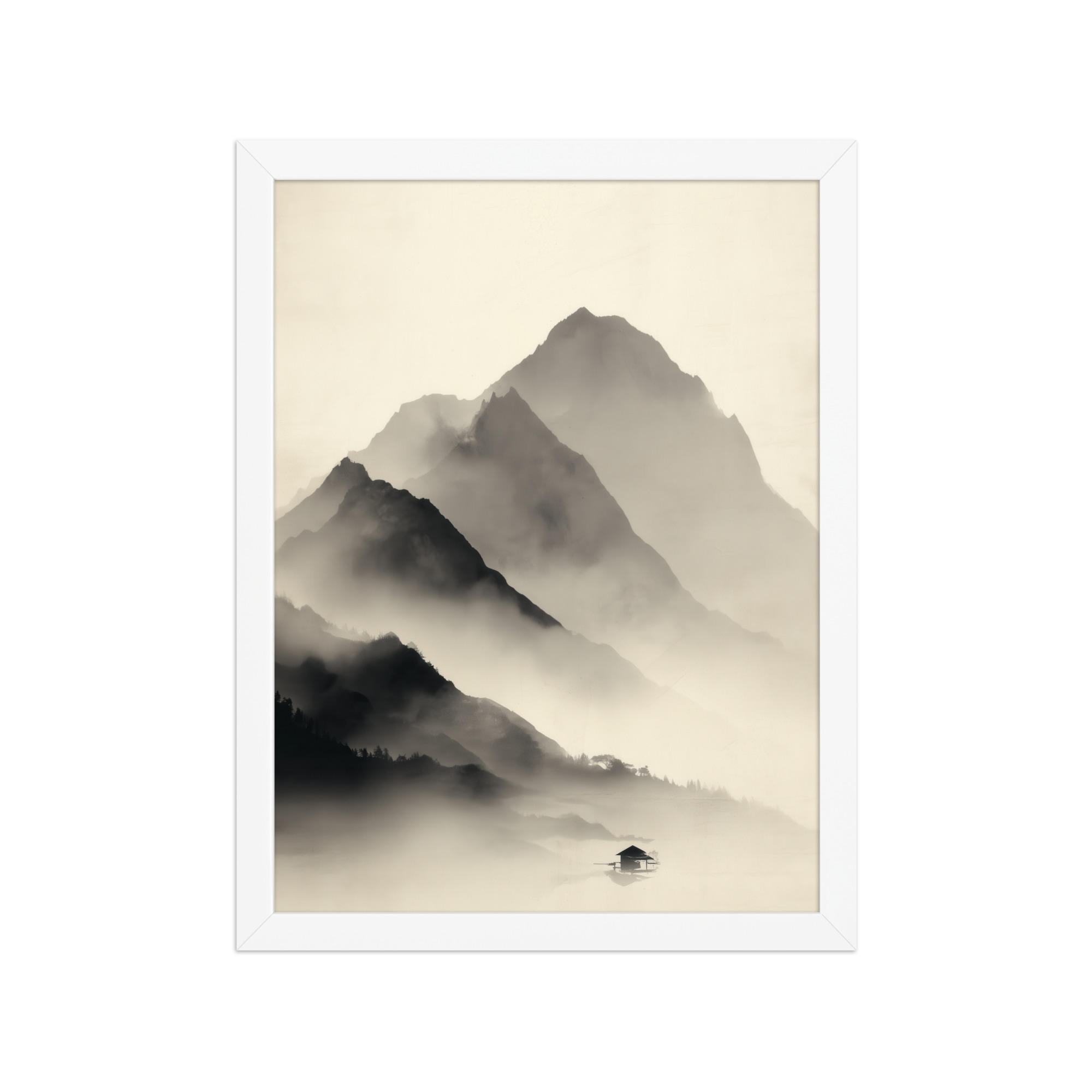 Misty Mountain Layers — Neutral Japandi Landscape Wall Art — Framed Poster - Image 16