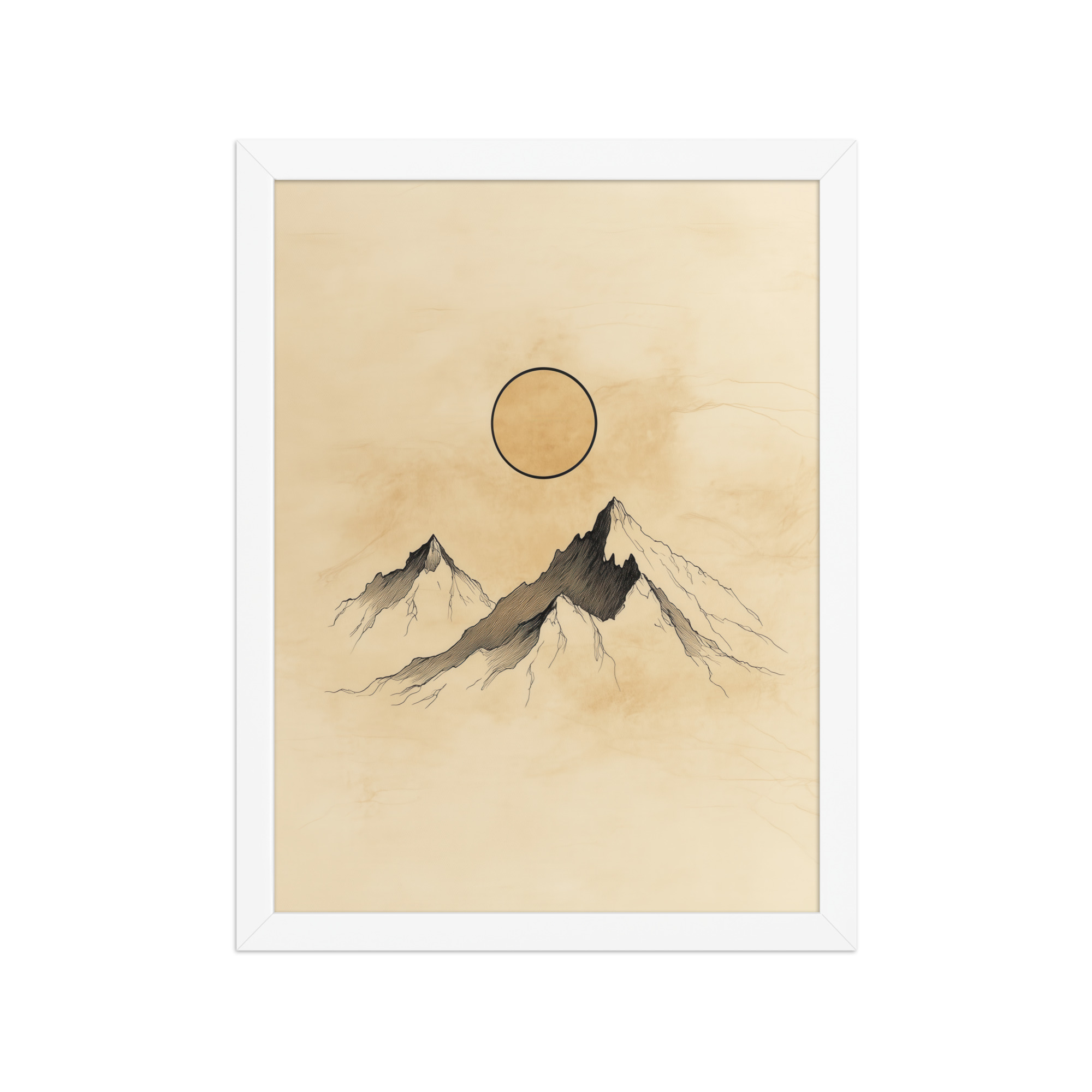 Twin Peaks and Silent Sun — Minimal Ink Mountain Study Landscape Art — Framed Poster - Image 16