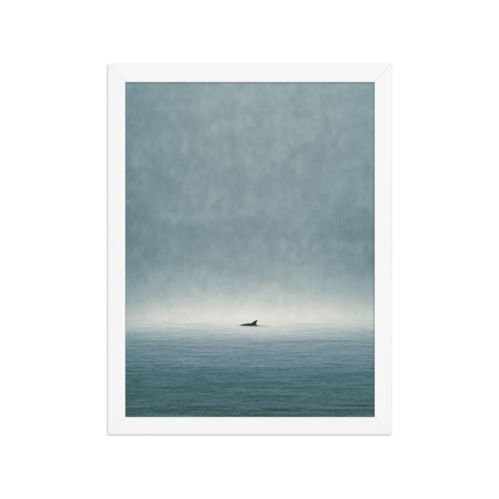 Solitary Horizon – Ocean Whale Minimal Wall Art in Misty Blues — Framed Poster - Image 13