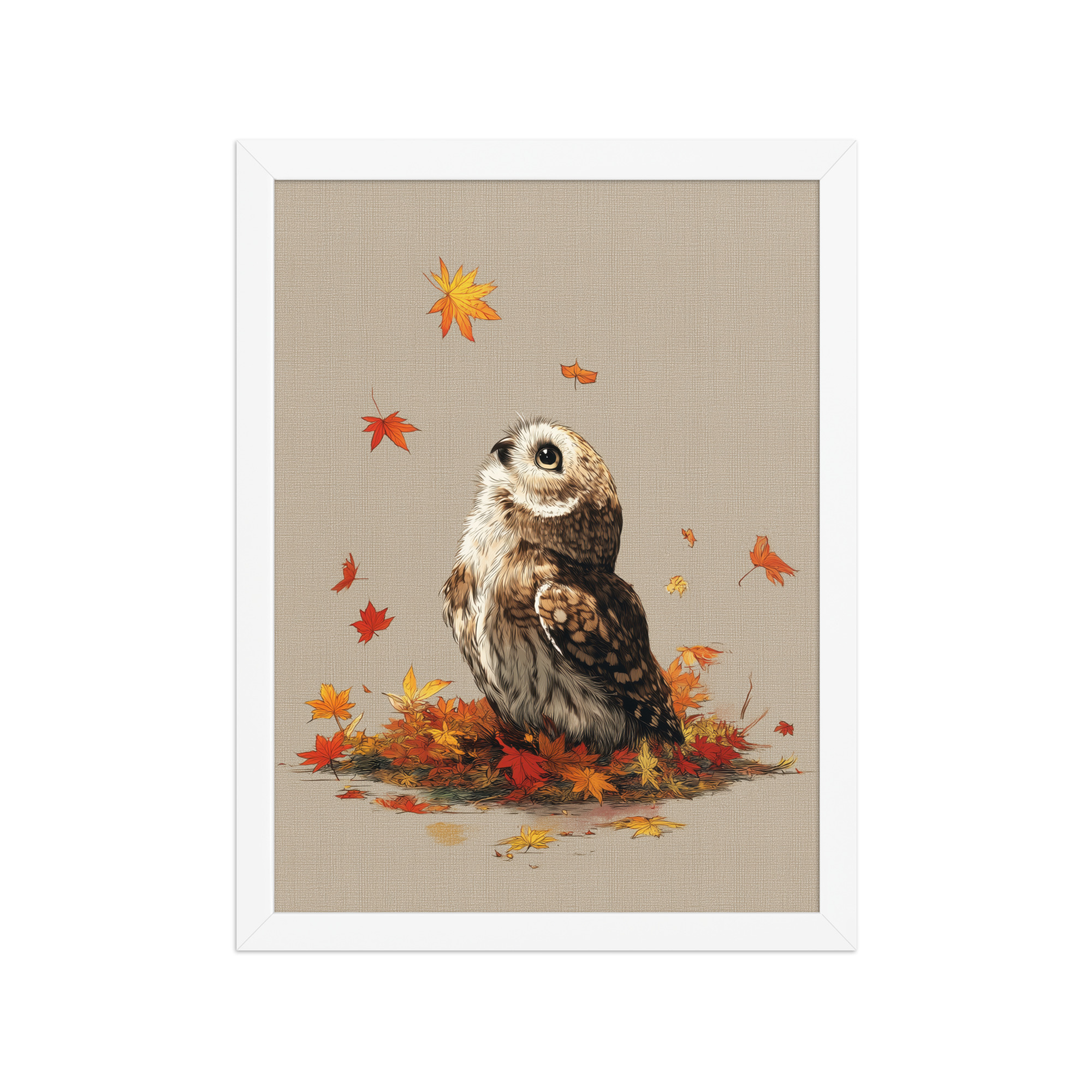 Autumn Gaze Owl — Owl Illustration with Falling Leaves Wall Art — Framed Poster - Image 13