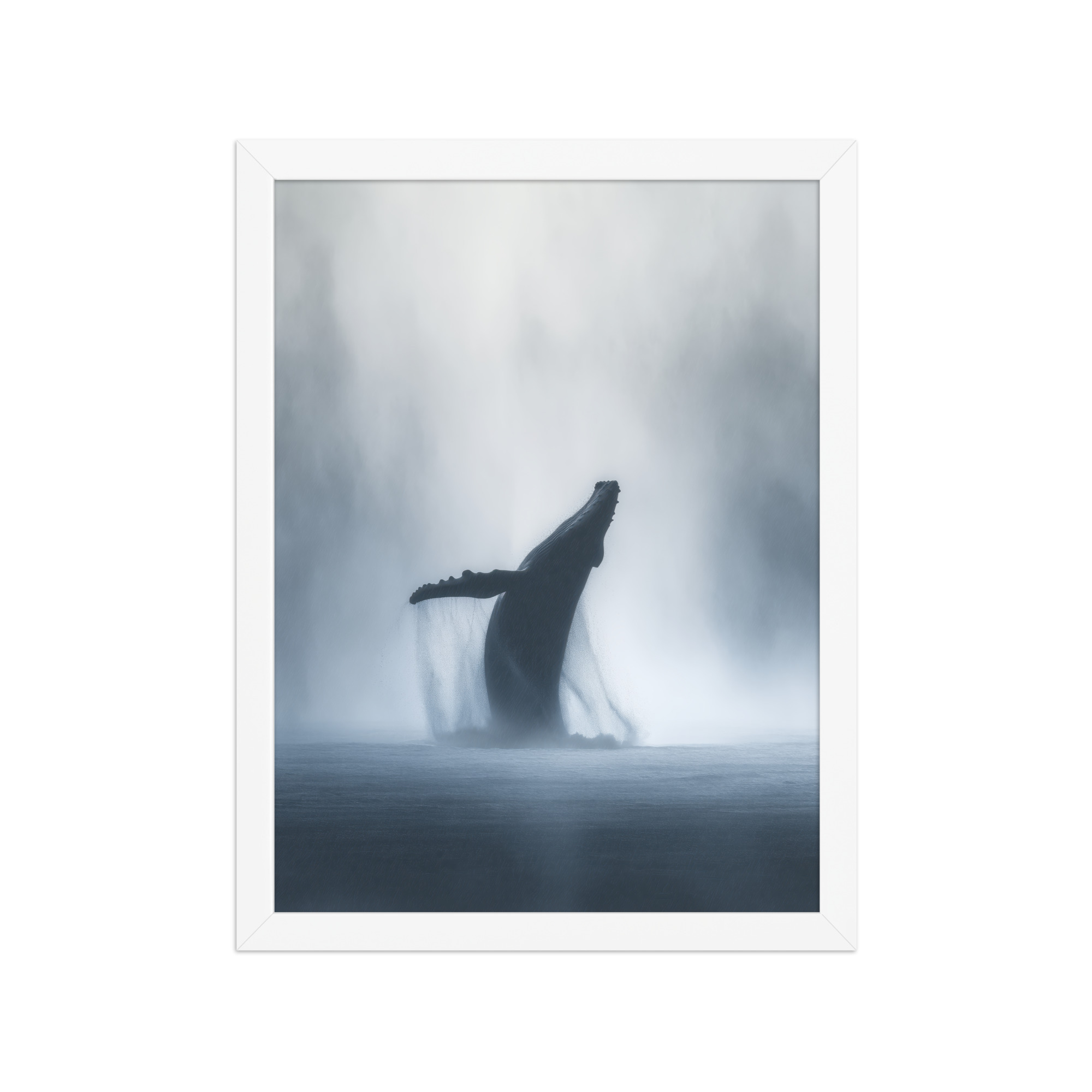 Whale in the Mist — Humpback Breach in Foggy Seascape Wall Decor — Framed Poster - Image 19