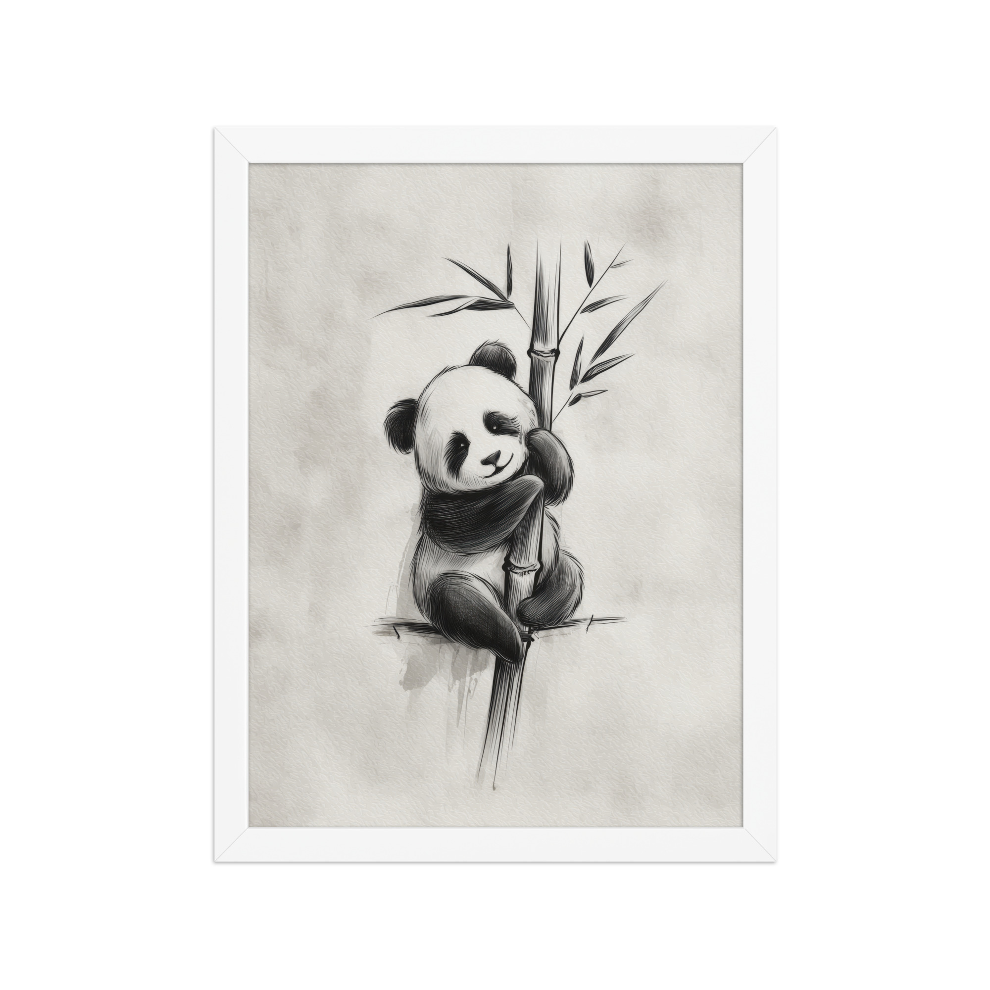 Gentle Hug on Bamboo — Panda Ink Illustration in Black & White Wall Decor — Framed Poster - Image 19