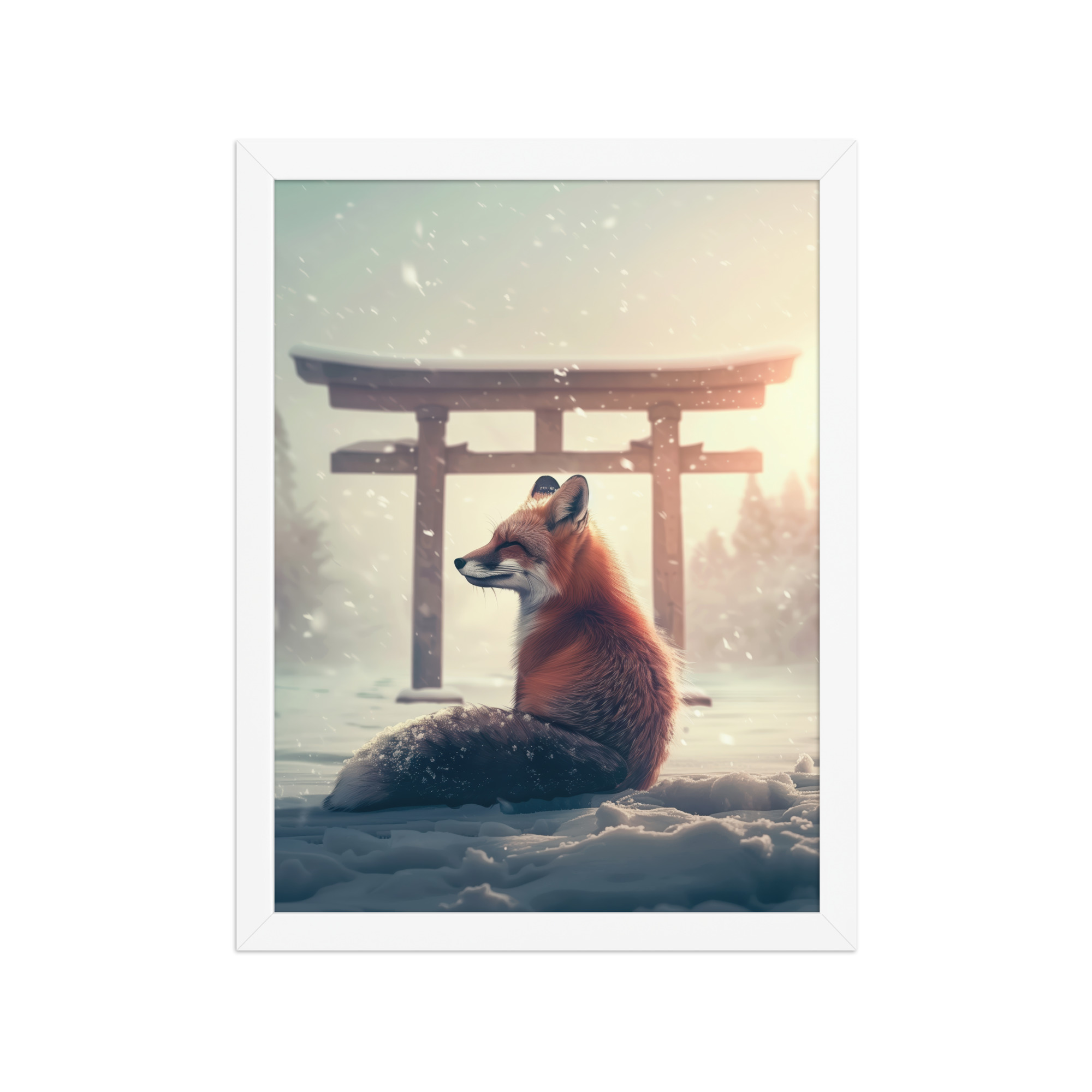 Snow Fox Watch Torii Gate — Cinematic Fox at Sunrise Wall Decor — Framed Poster - Image 13