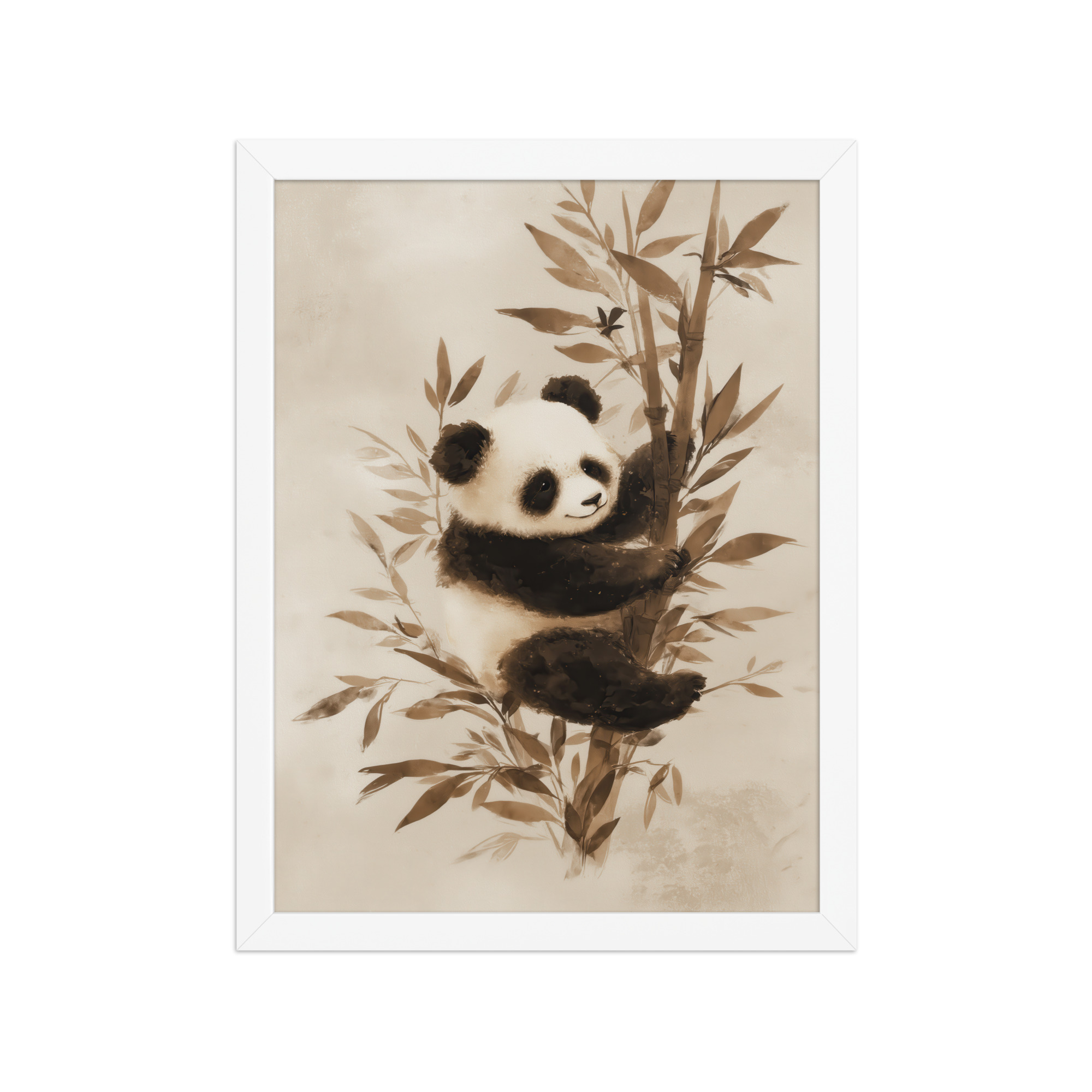 Sepia Panda Serenity — Soft Watercolor Black/White Panda Wall Art — Framed Poster - Image 12