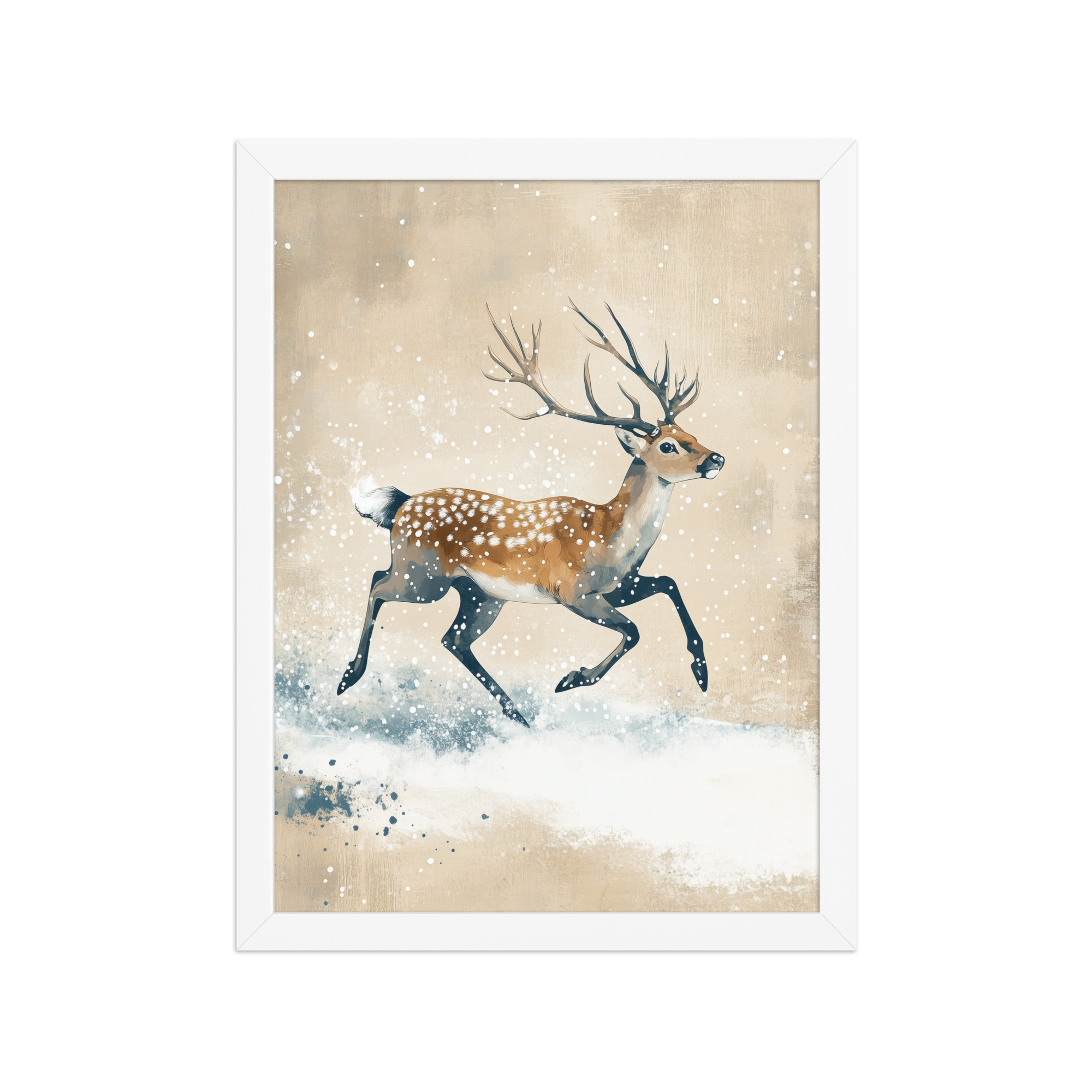 Running Deer in Winter Snow — Modern Wildlife Wall Art — Framed Poster - Image 19