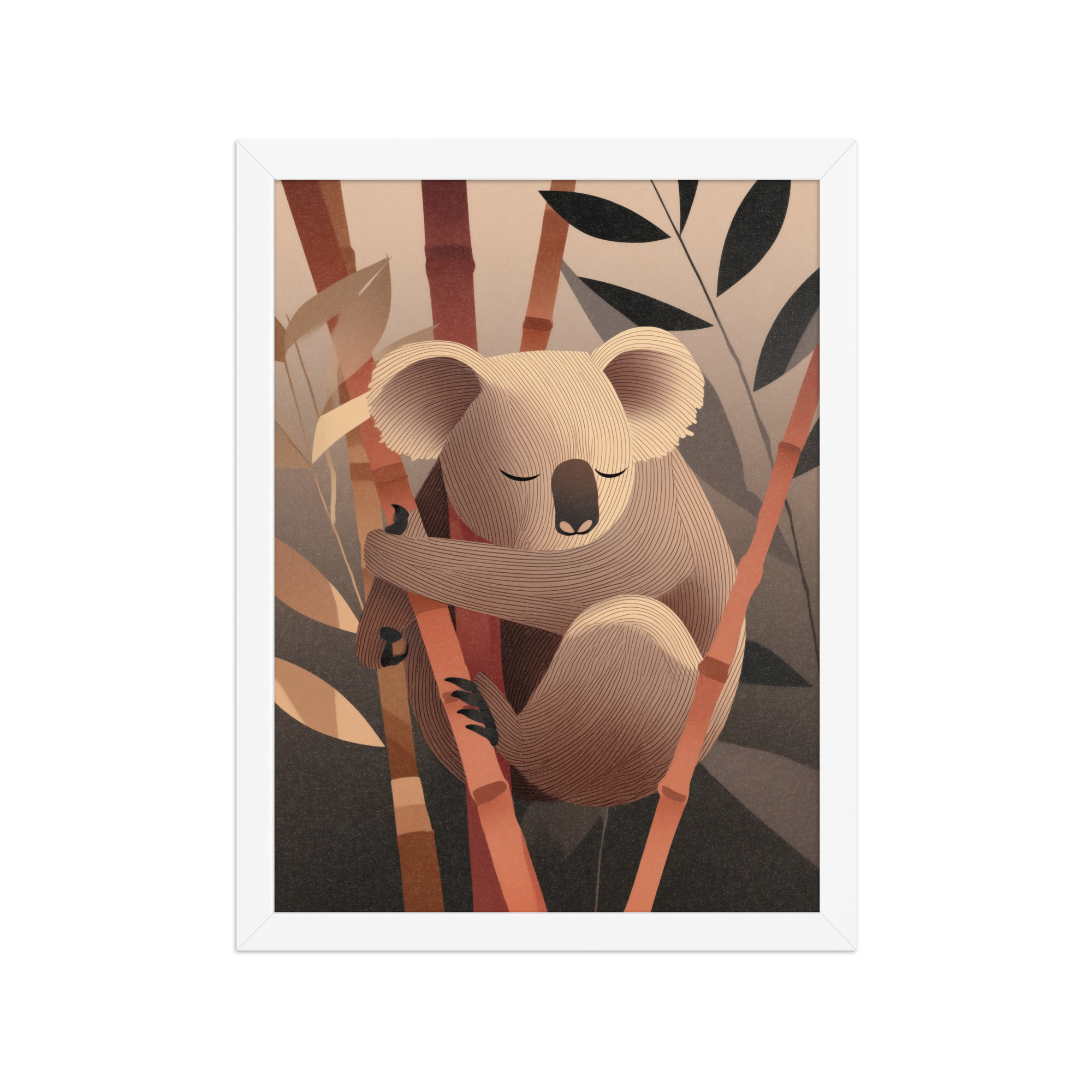 Koala Dreams in Bamboo — Minimal Sleeping Koala in Warm Tones Wall Decor — Framed Poster - Image 19