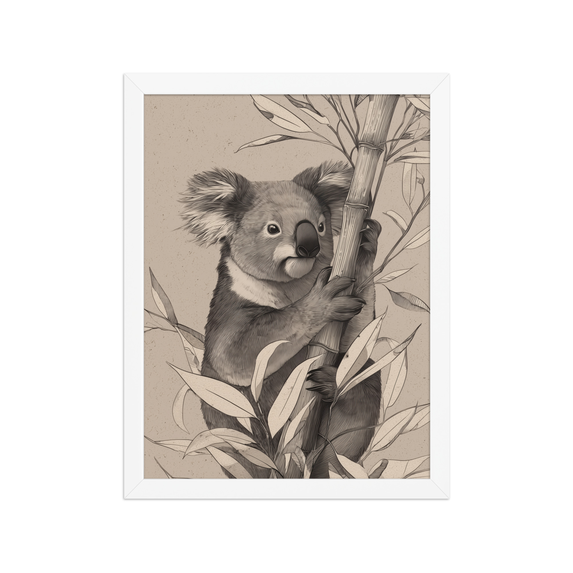 Koala Bamboo II — Detailed Koala Illustration with Bamboo Leaves Wall Decor — Framed Poster - Image 16