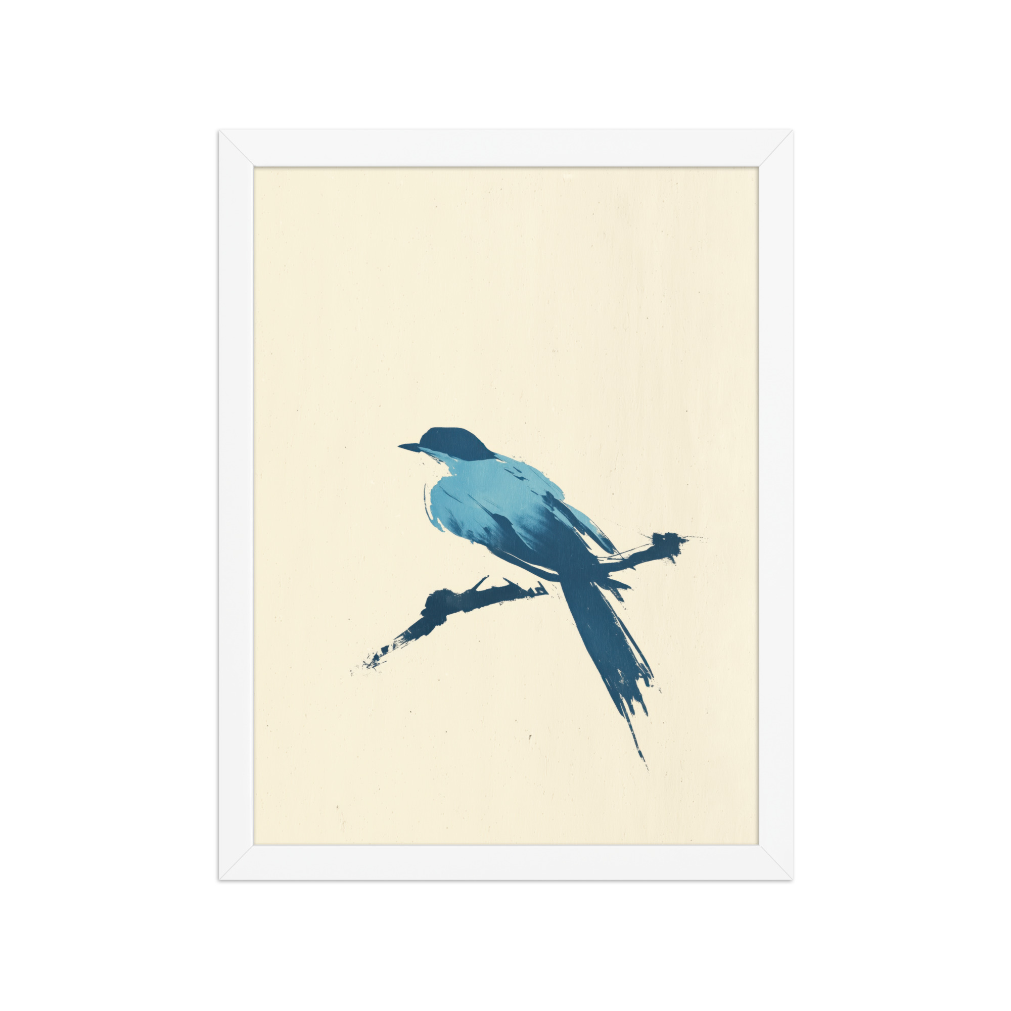 Bluebird Perch — Minimal Brush Bird on Branch Wall Decor — Framed Poster - Image 19