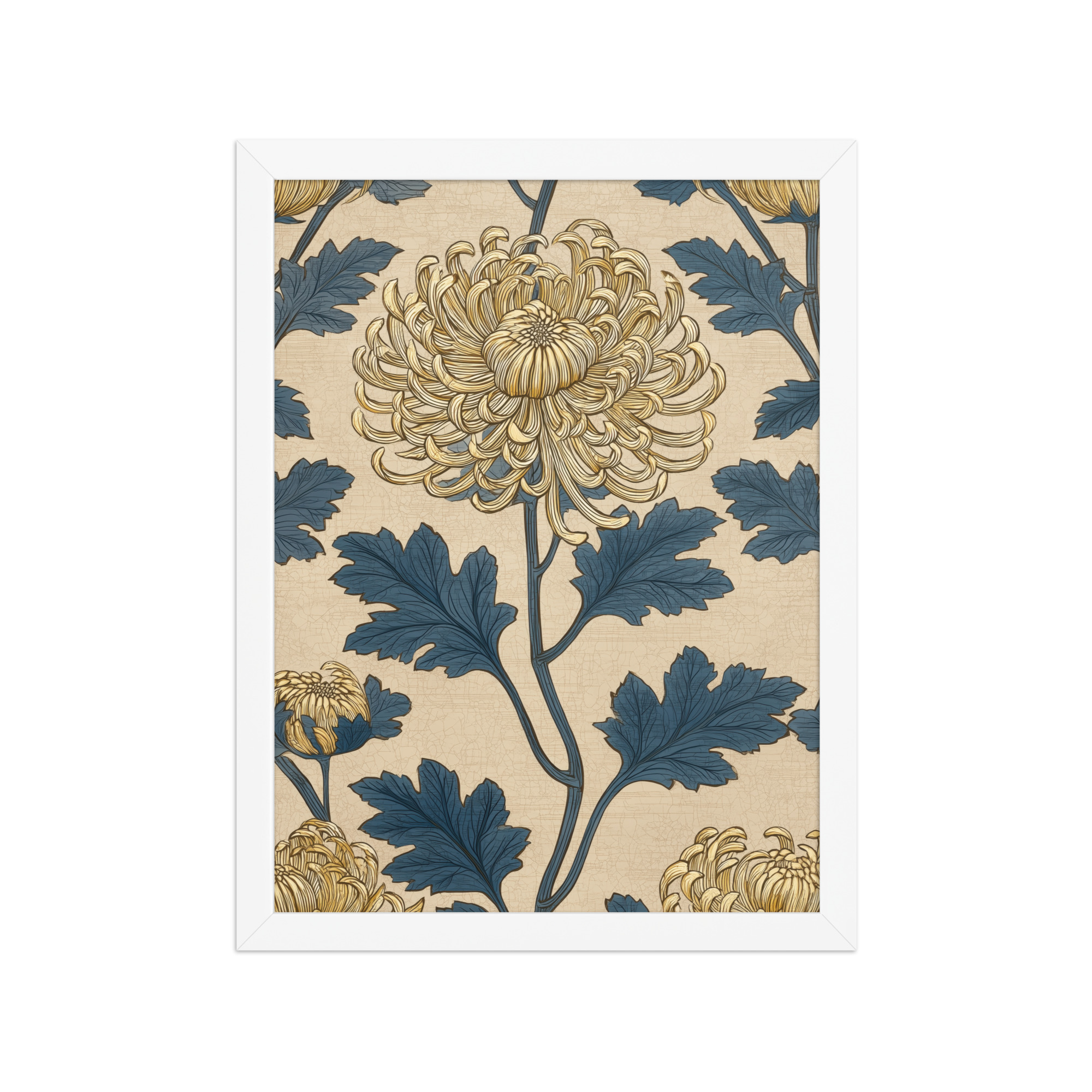 Golden Chrysanthemum — Blue & Gold Botanical Wall Decor — Framed Poster - Image 19