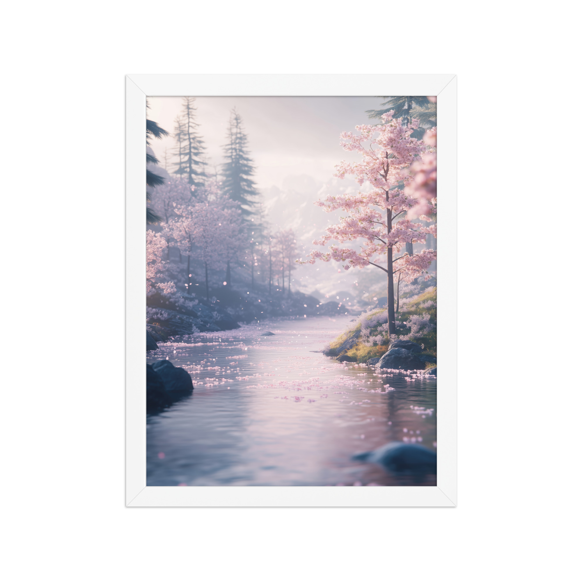 Nordic River Flow — Cherry Blossom Landscape Wall Decor — Framed Poster - Image 16