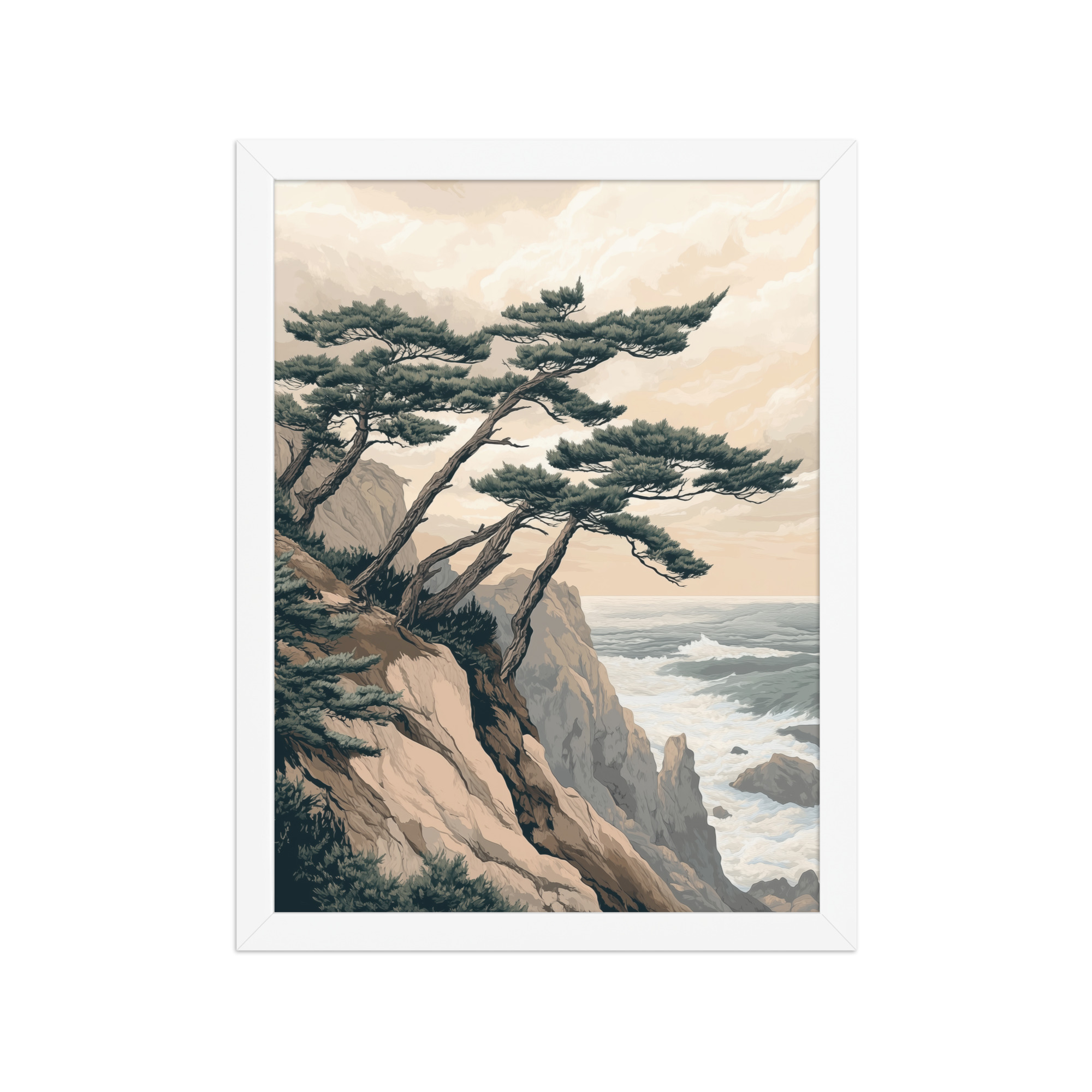 Windswept Pines by the Coast — Japanese Coastal Landscape Wall Decor — Framed Poster - Image 12