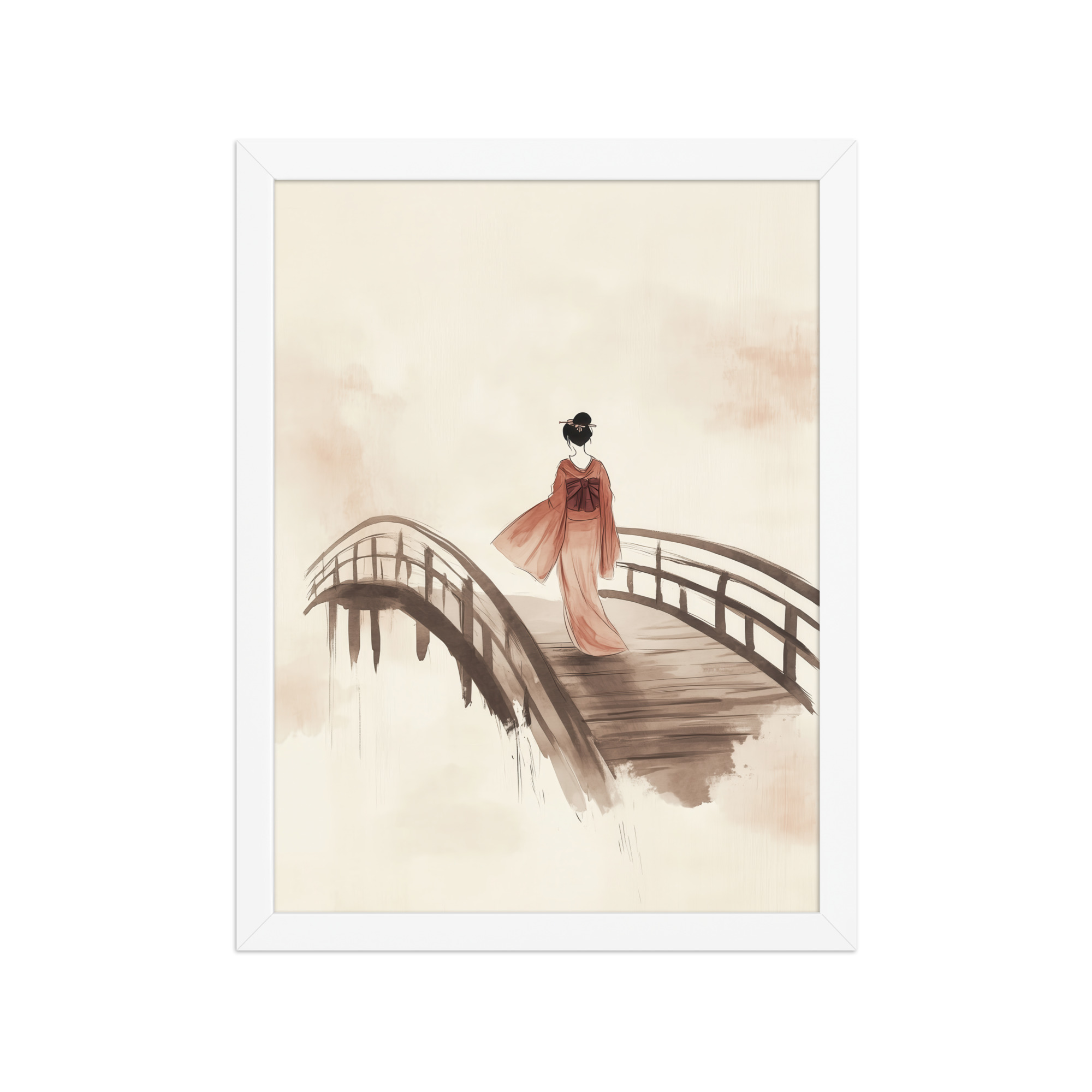 Geisha Bridge — Watercolor Japanese Bridge Wall Art — Framed Poster - Image 11