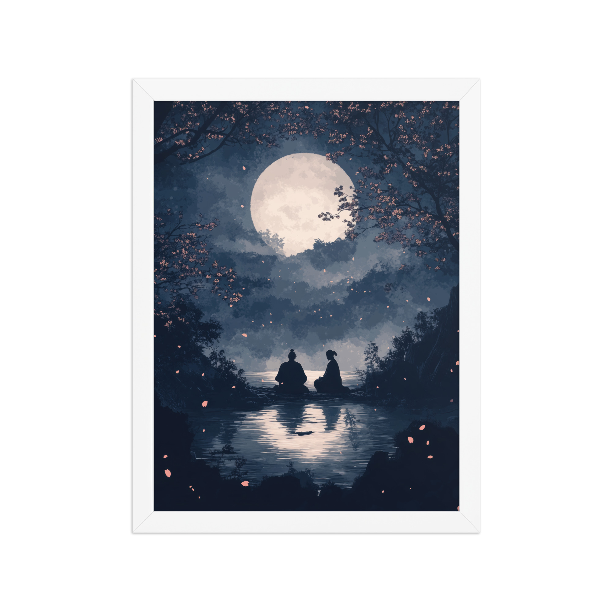 Midnight Reflections — Moonlit Lake Sakura Wall Art — Framed Poster - Image 16