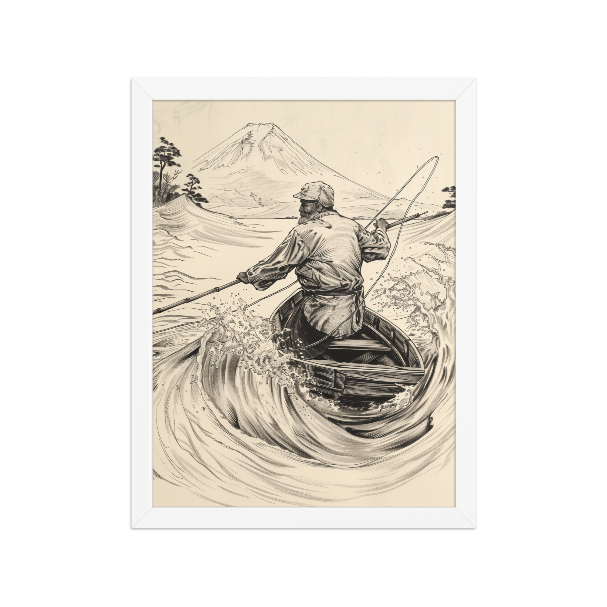 Fisherman of Mount Fuji — Japanese Woodblock Style Wall Art — Framed Poster - Image 17