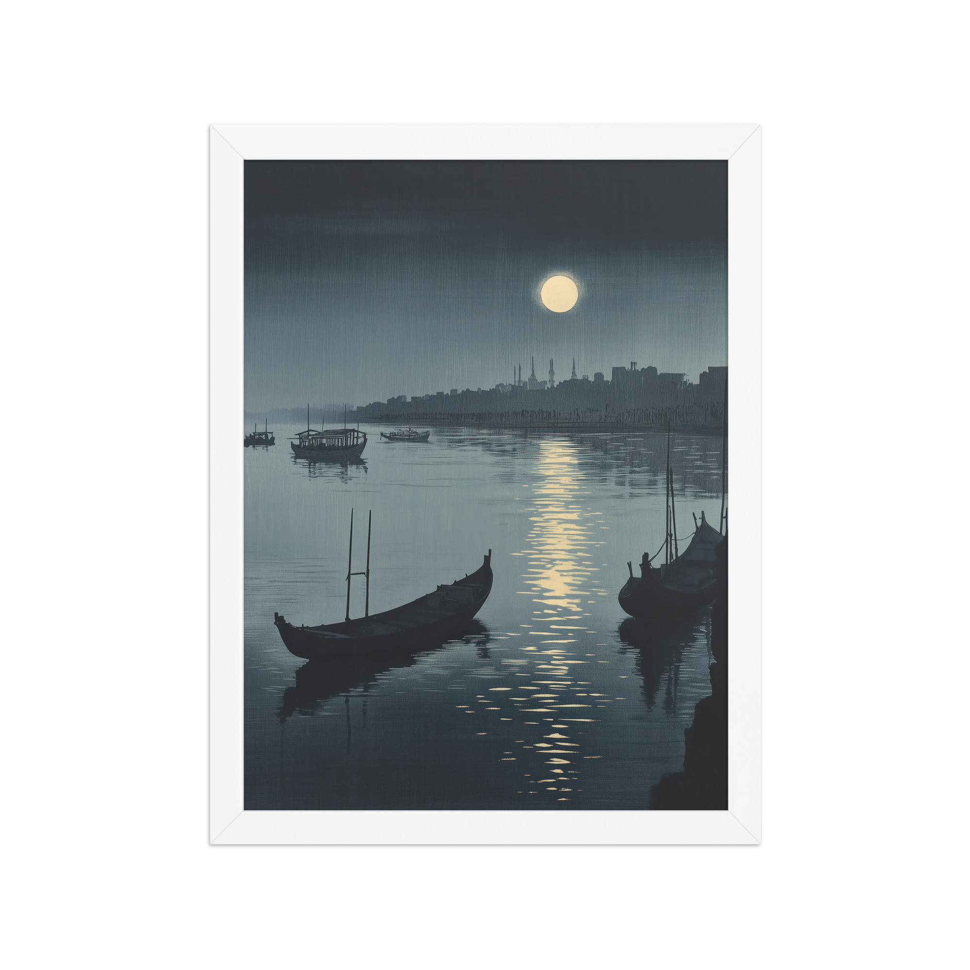 Moonlit Reflection Sumida — River Boats, Nocturne Japanese Landscape Wall Art — Framed Poster - Image 19