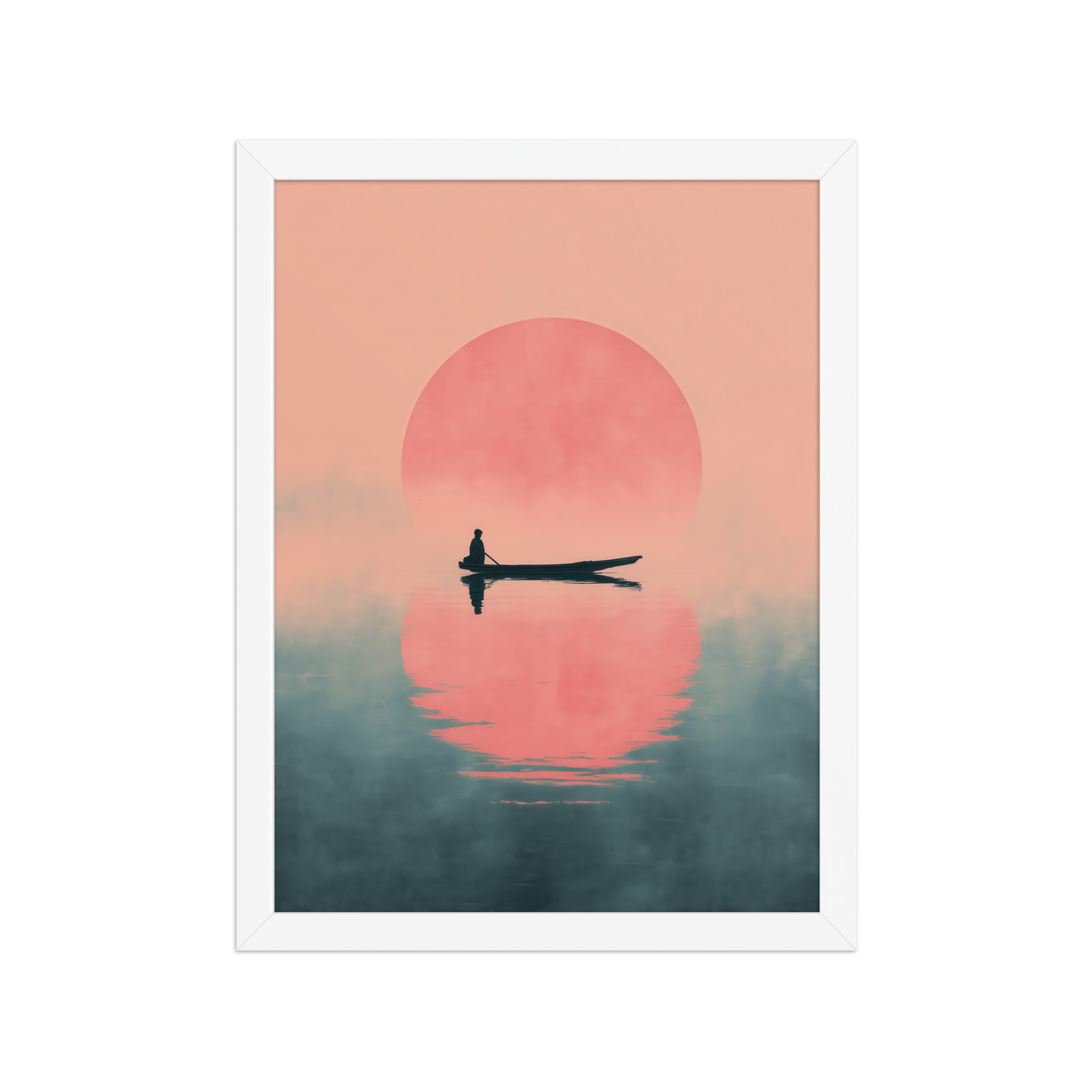 Fisherman in Misty Dawn — Minimal Sunrise Boat Wall Art — Framed Poster - Image 19